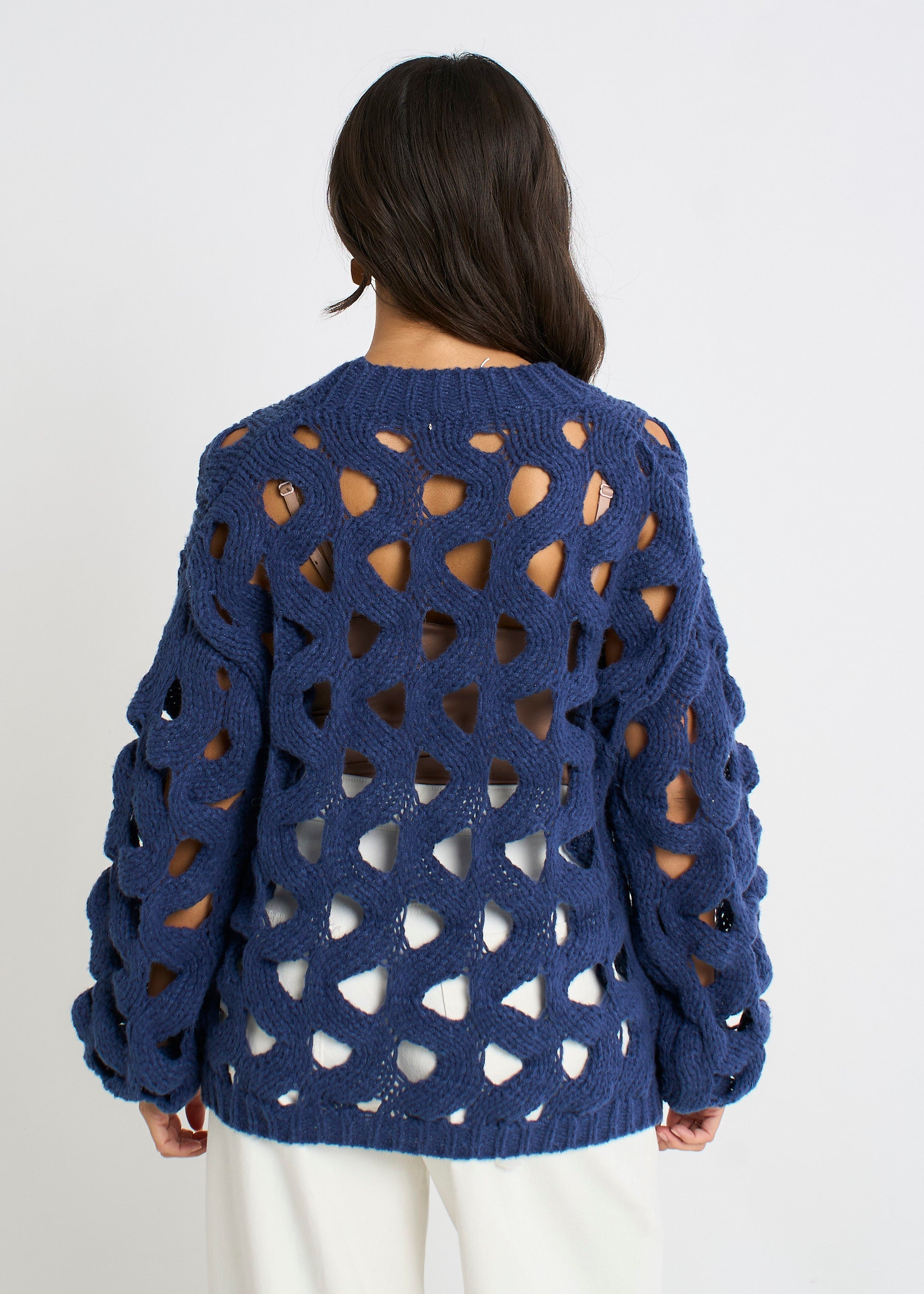 Gini London Navy Hollow Chunky Knit Cardigan