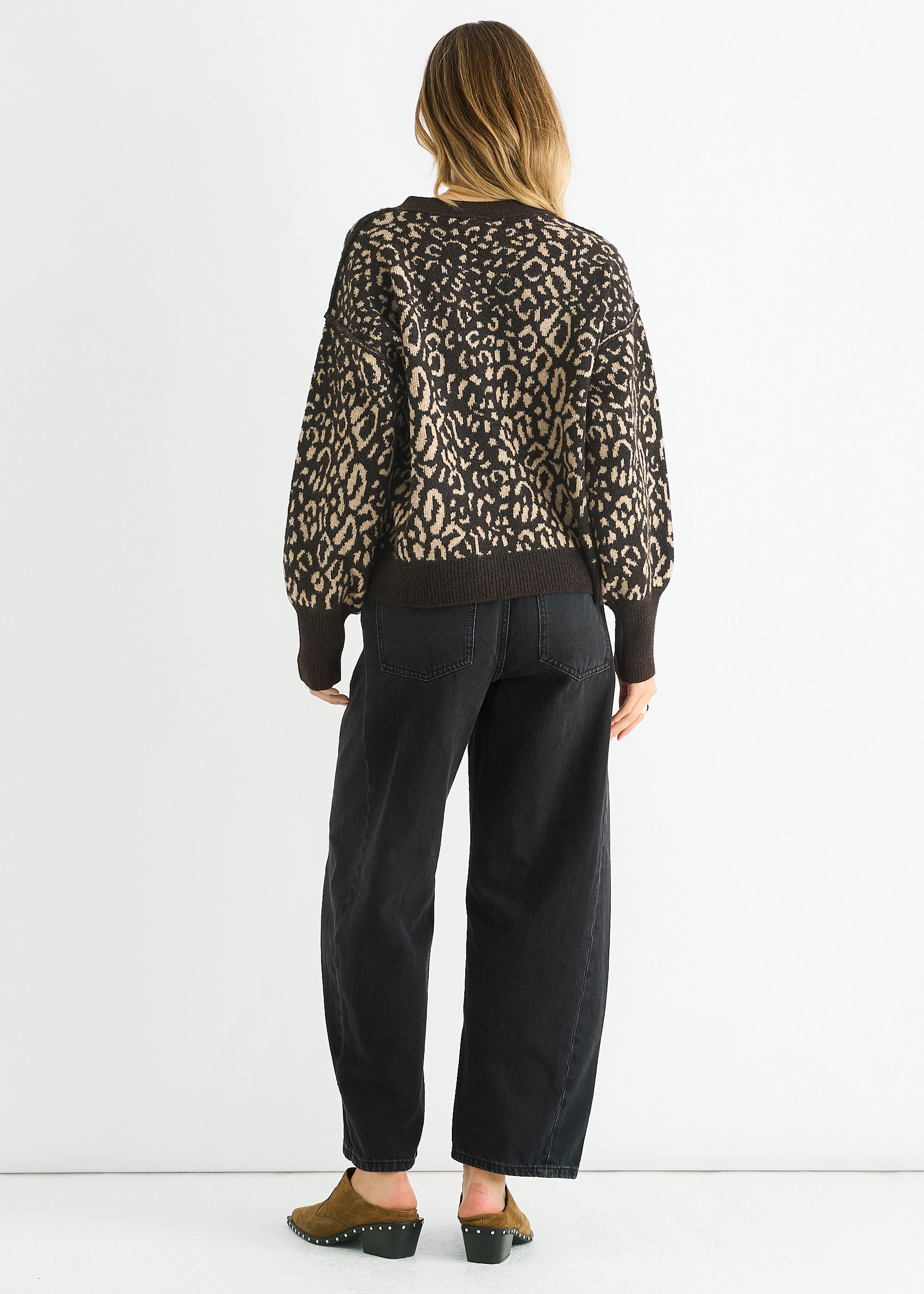 Chocolate Animal Print Wool Mix Cardigan Look Jumper