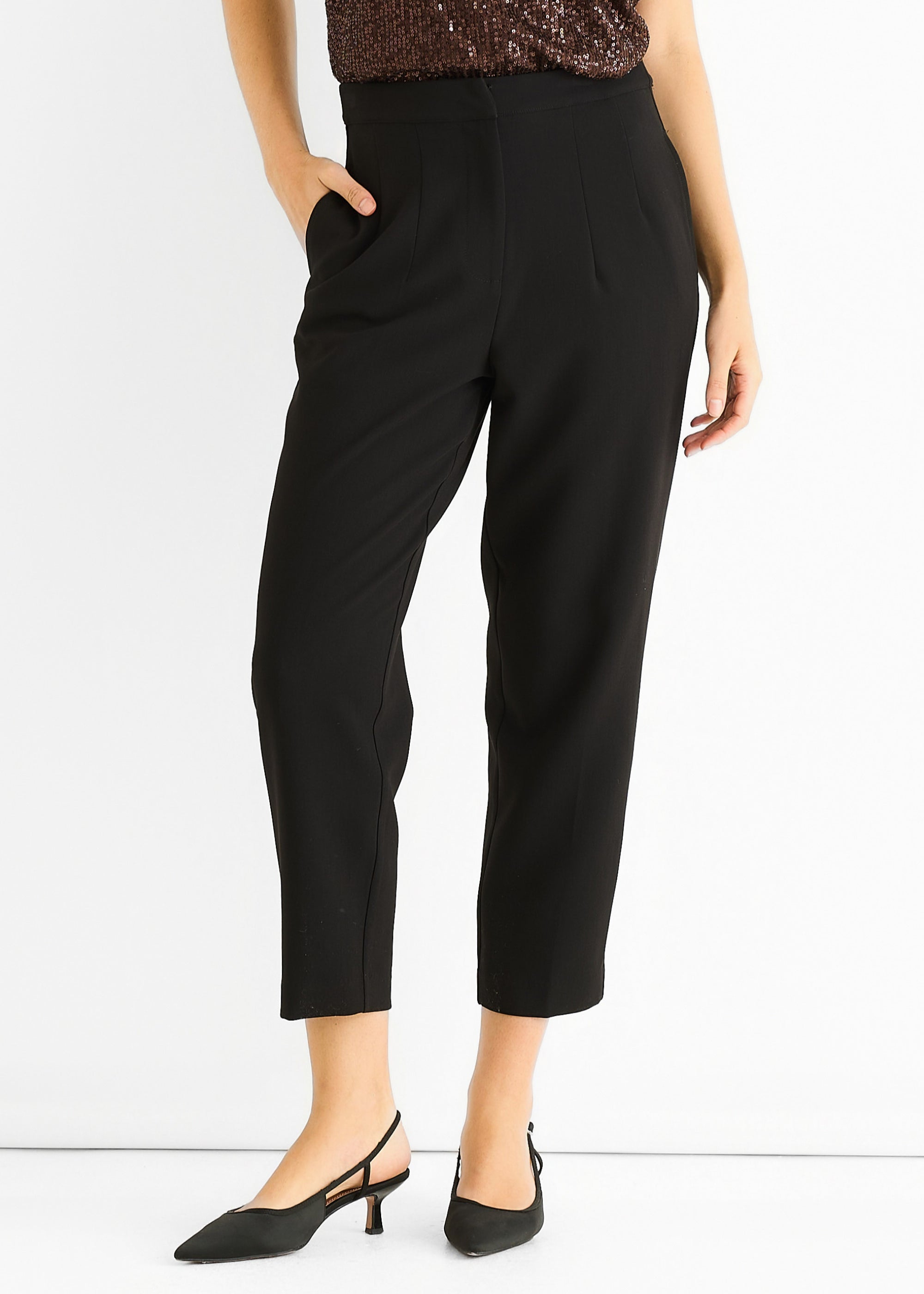 Gini London Black Ankle Grazer Cigarette Tailored Trousers