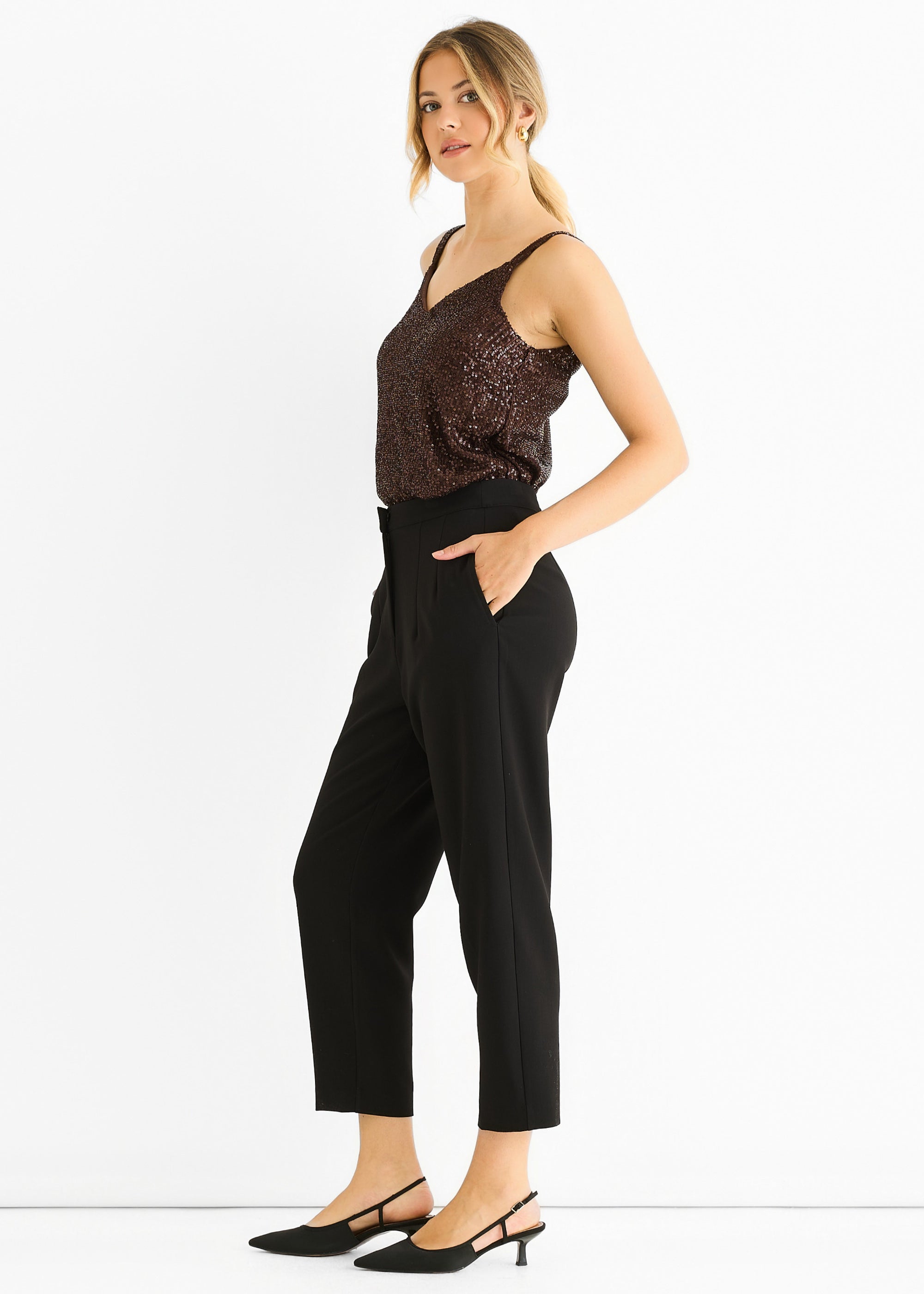 Gini London Black Ankle Grazer Cigarette Tailored Trousers