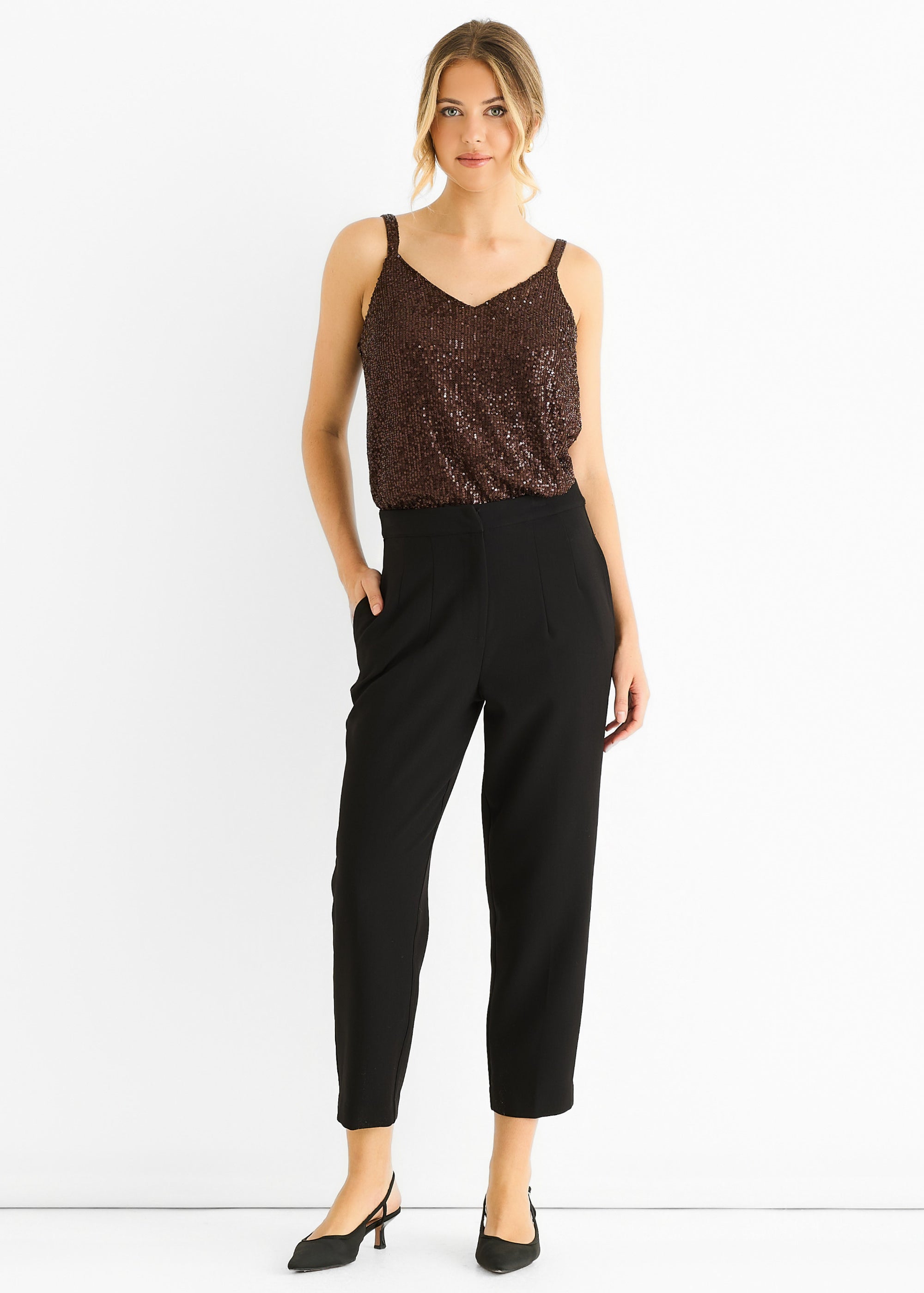 Gini London Black Ankle Grazer Cigarette Tailored Trousers