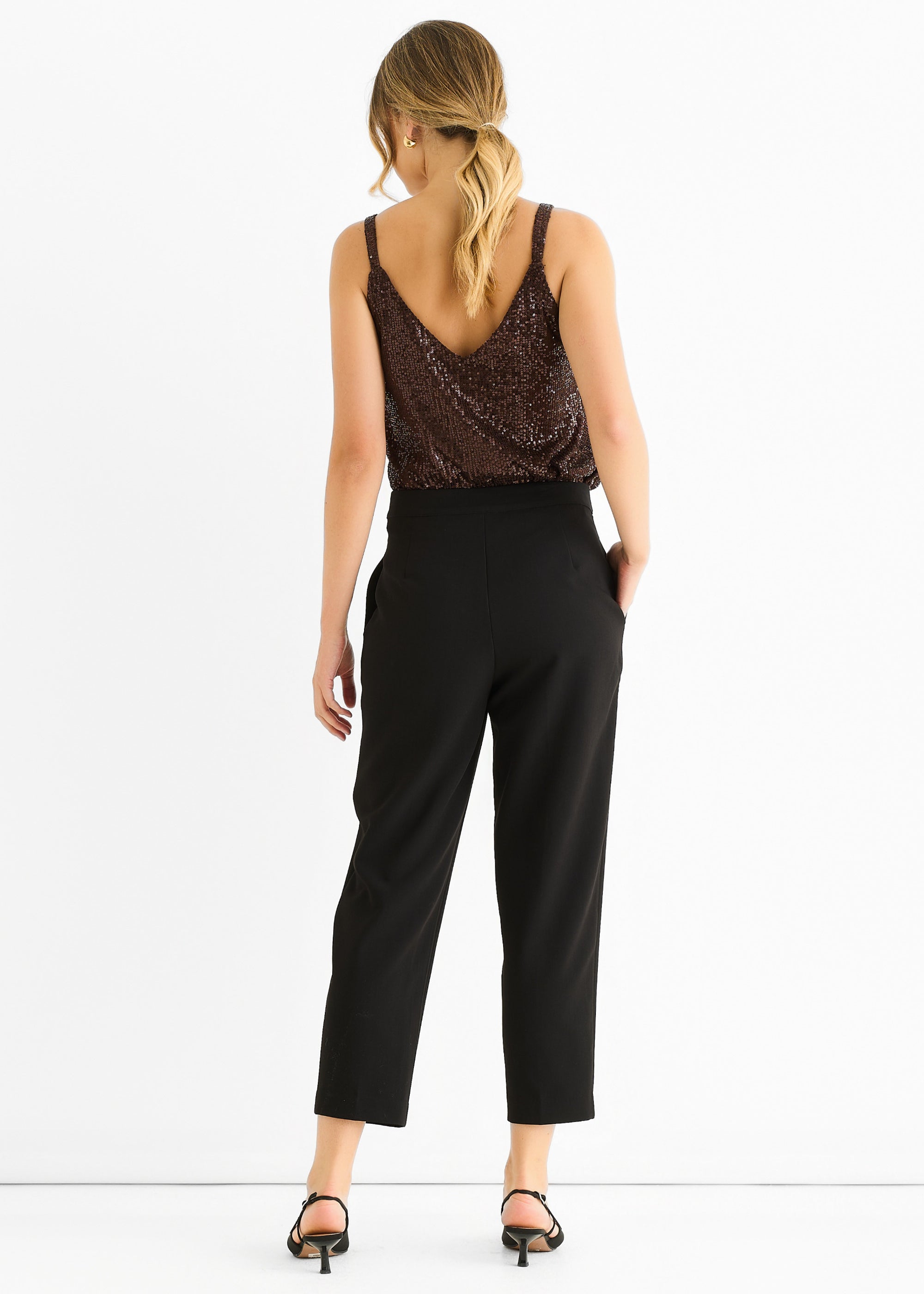 Gini London Black Ankle Grazer Cigarette Tailored Trousers