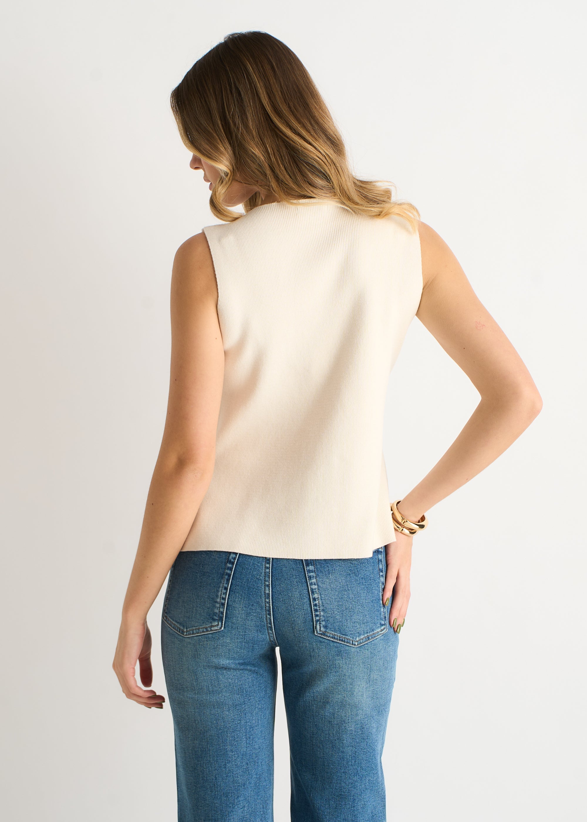 Gini London Off White Button Front Compact Knit Waistcoat
