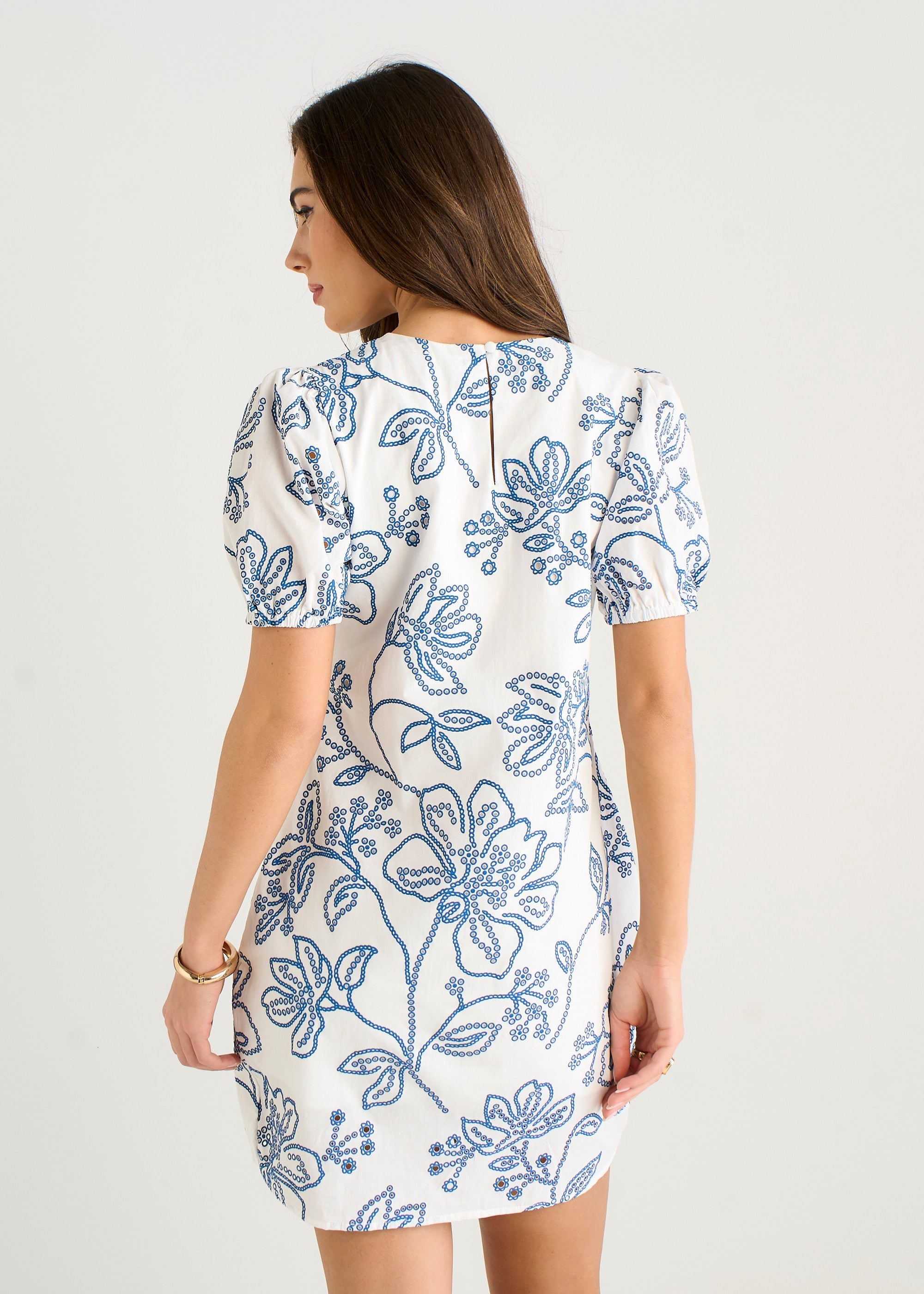 Gini London White & Blue Floral Print Mini Dress