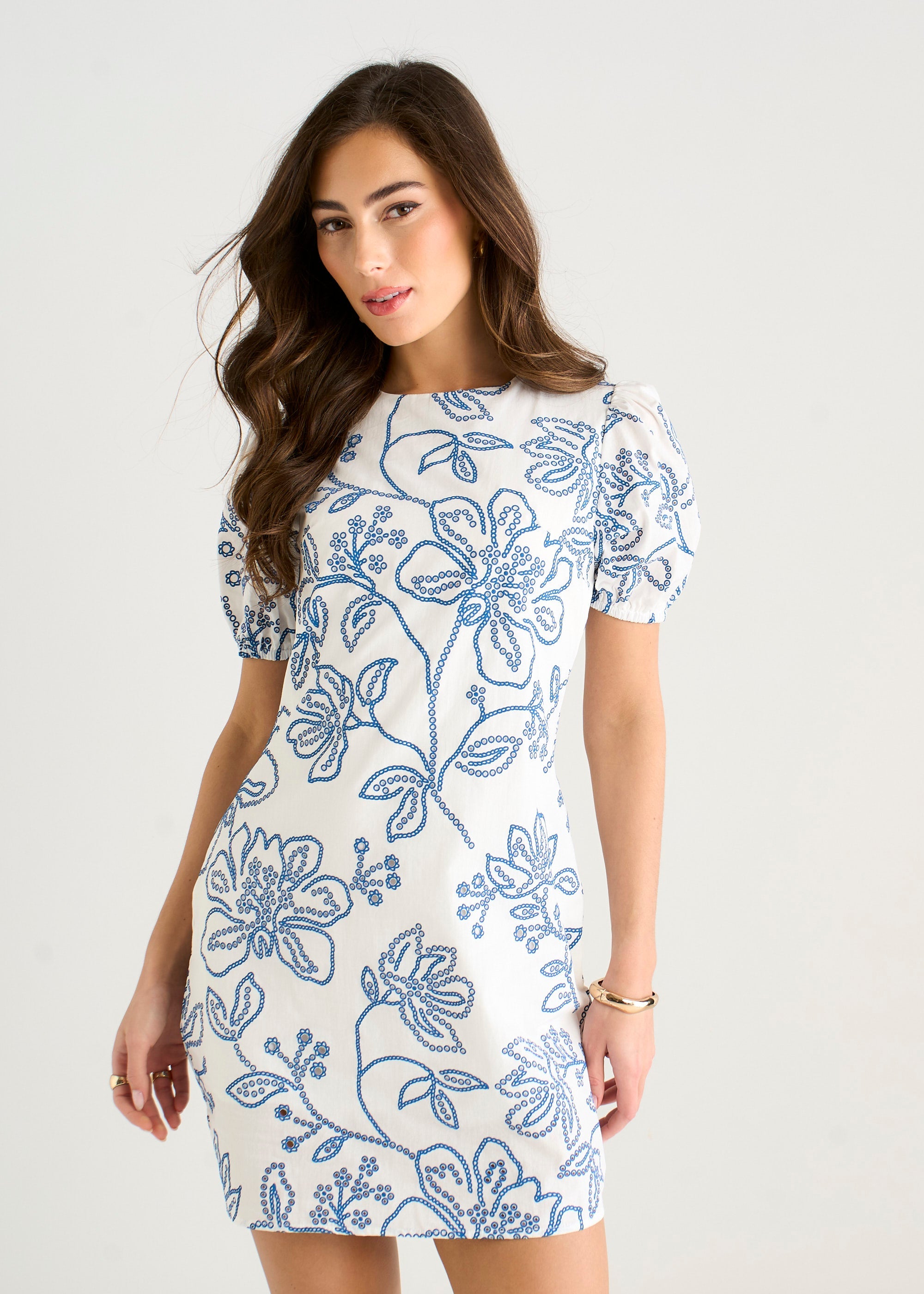 Gini London White & Blue Floral Print Mini Dress
