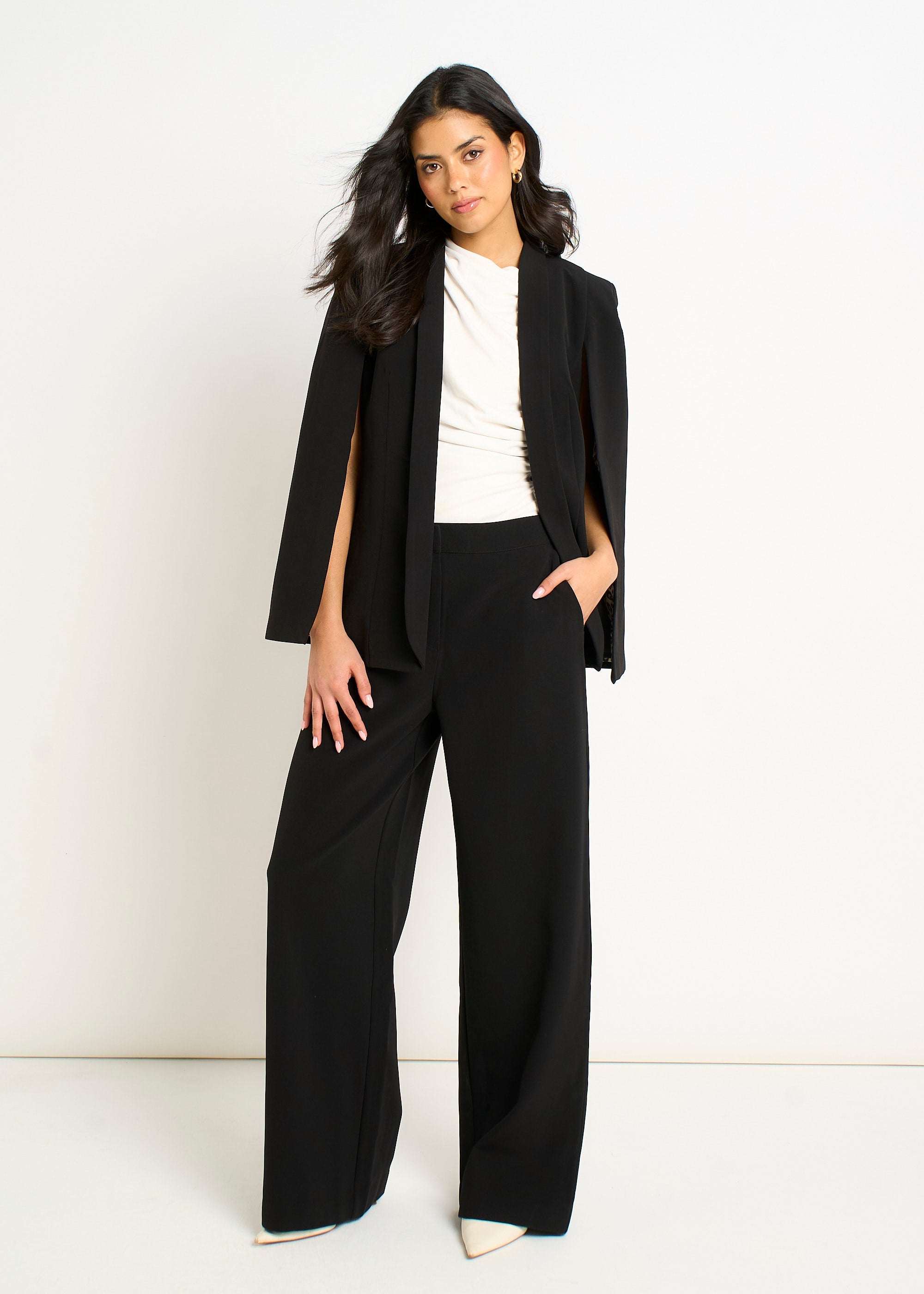 Gini London Black Tailored Cape with Leopard Print Lining
