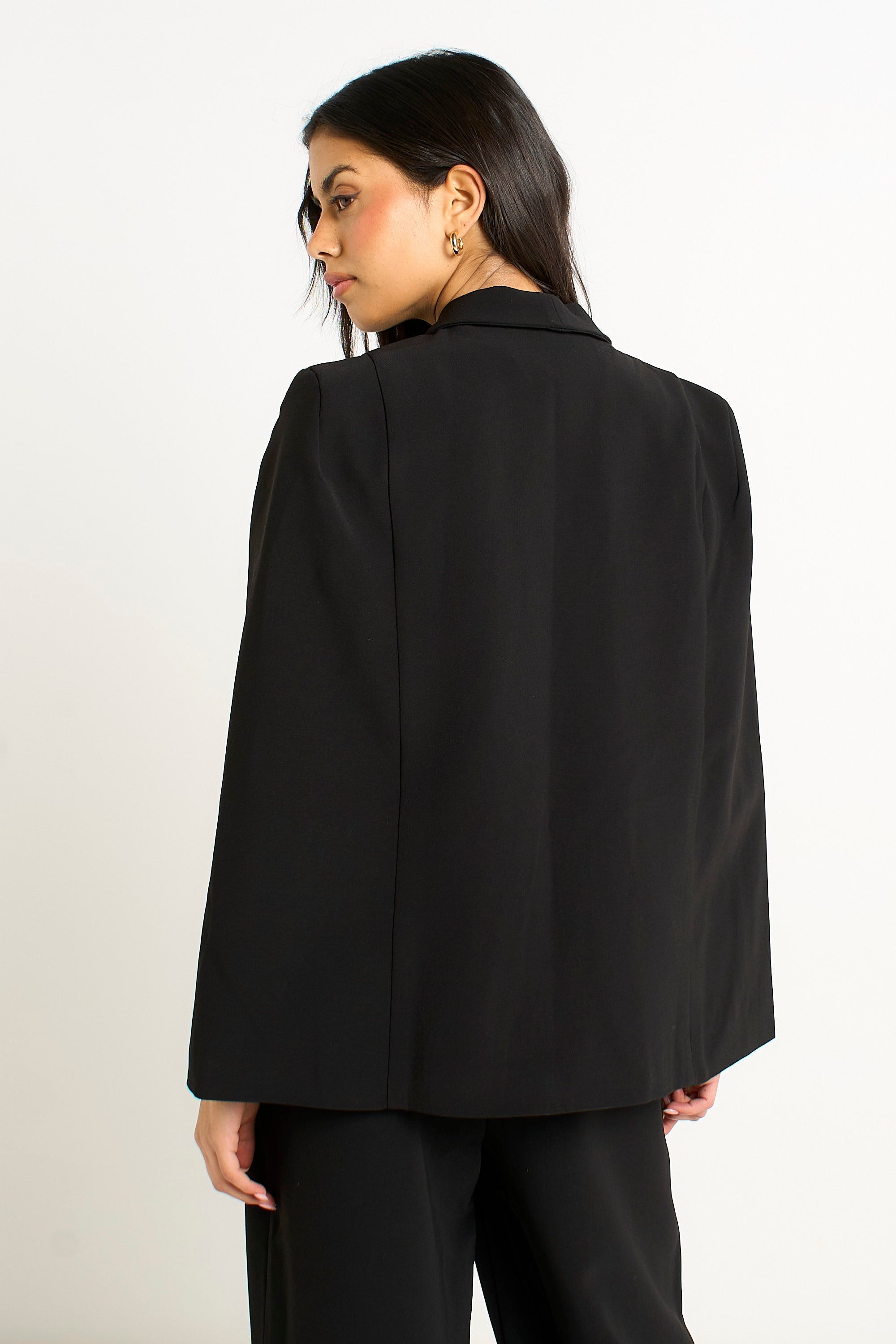 Gini London Black Tailored Cape with Leopard Print Lining