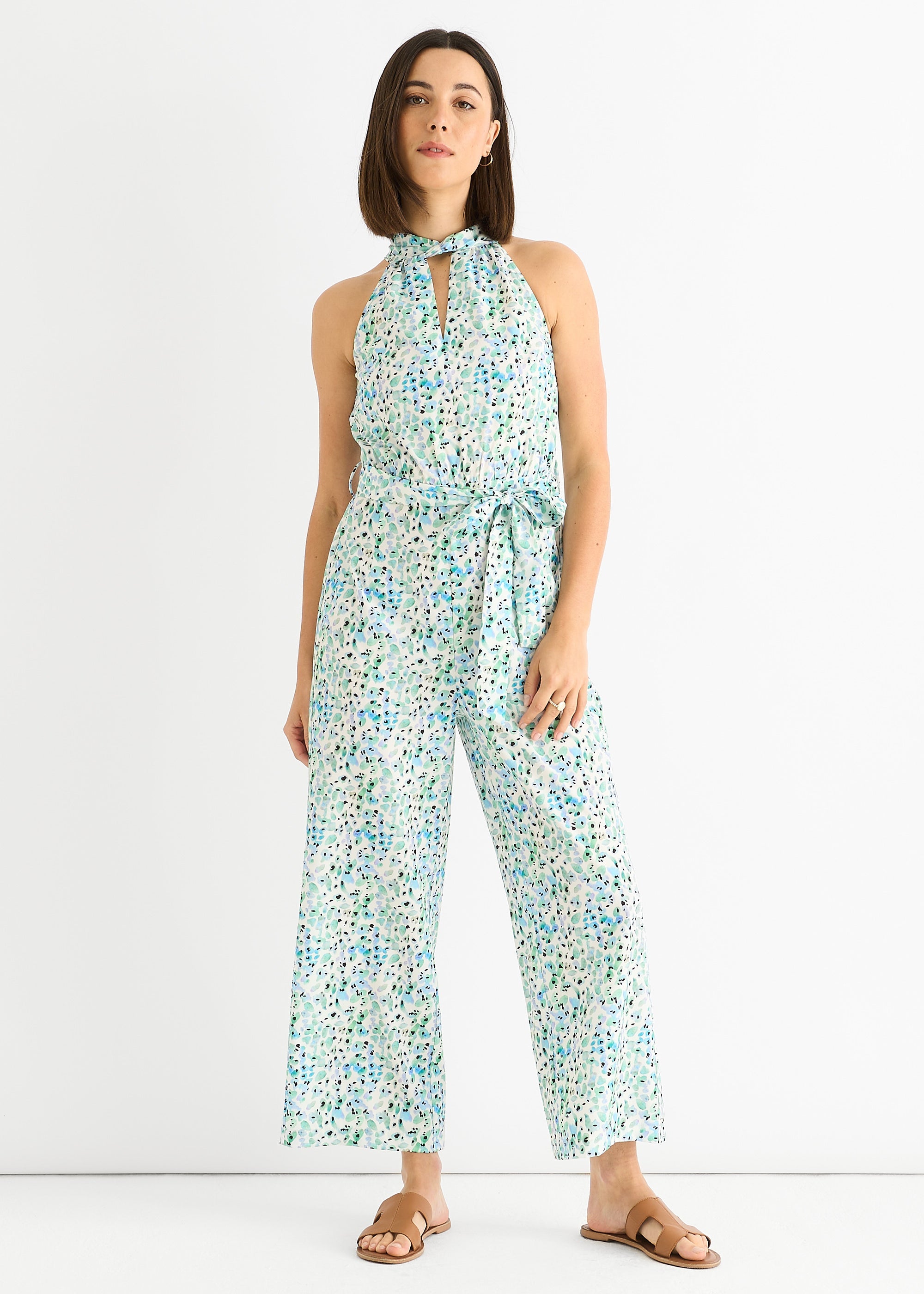Gini London Blue Floral Halter Neck Jumpsuit