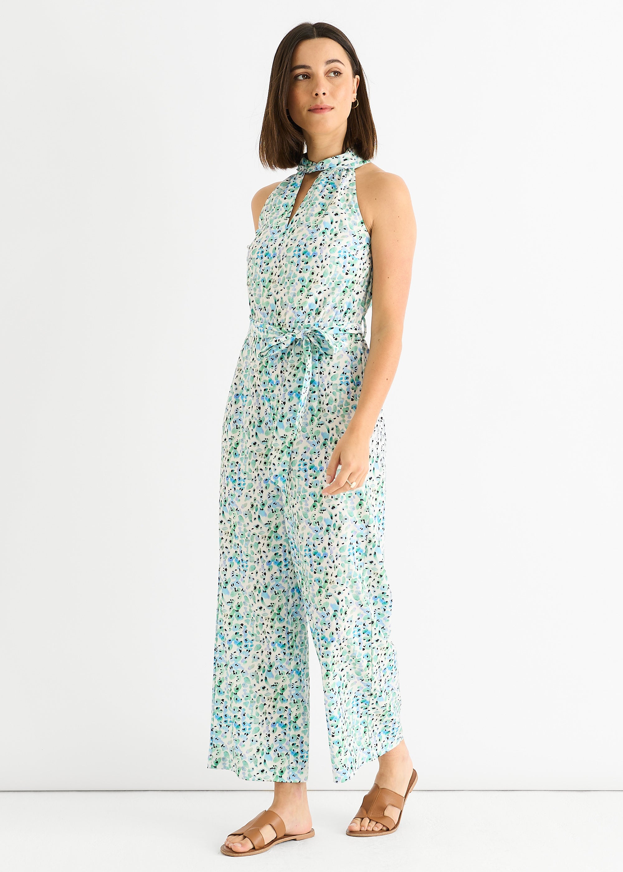 Gini London Blue Floral Halter Neck Jumpsuit