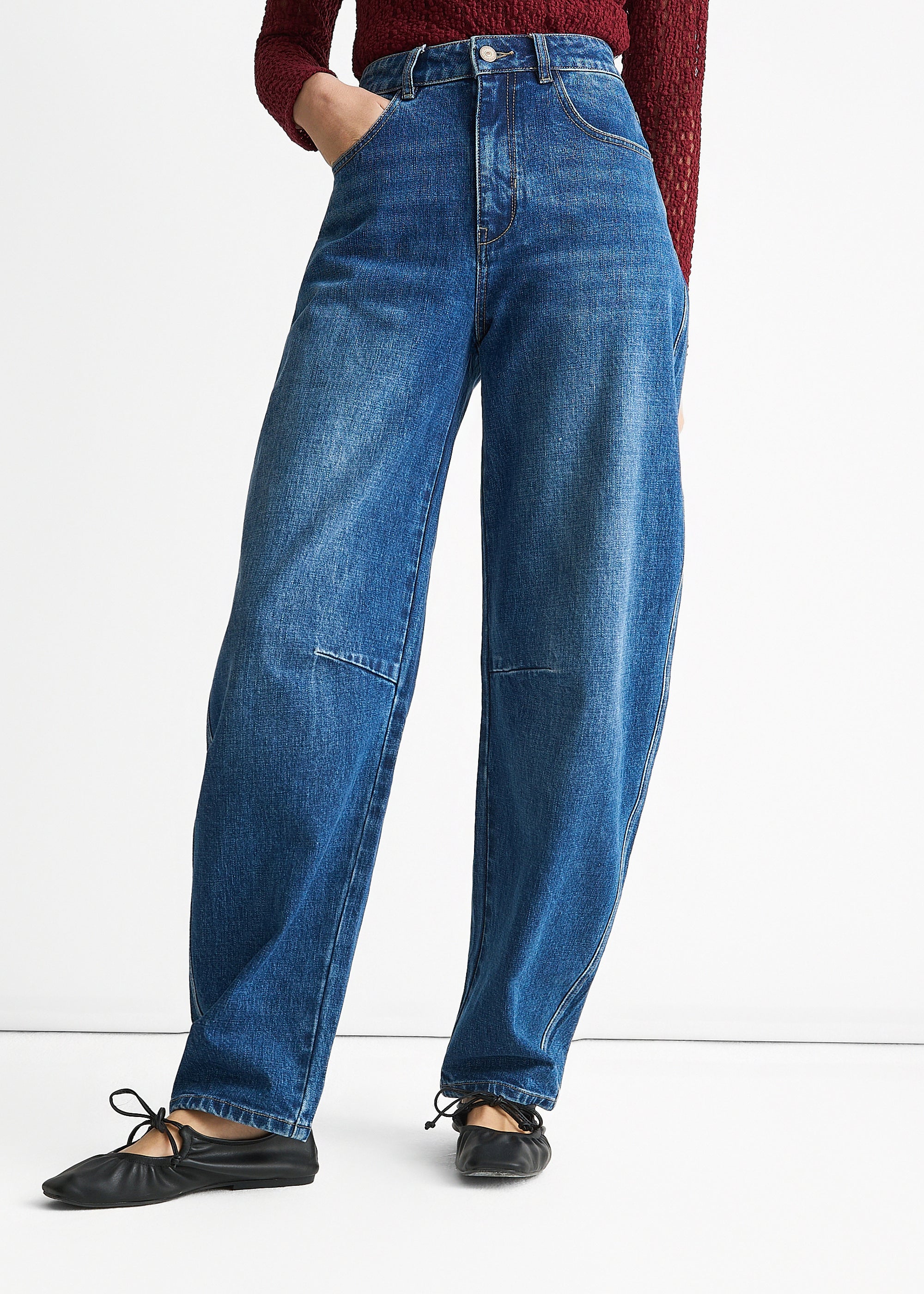 Gini London Blue Mid Rise Barrel Leg Jeans
