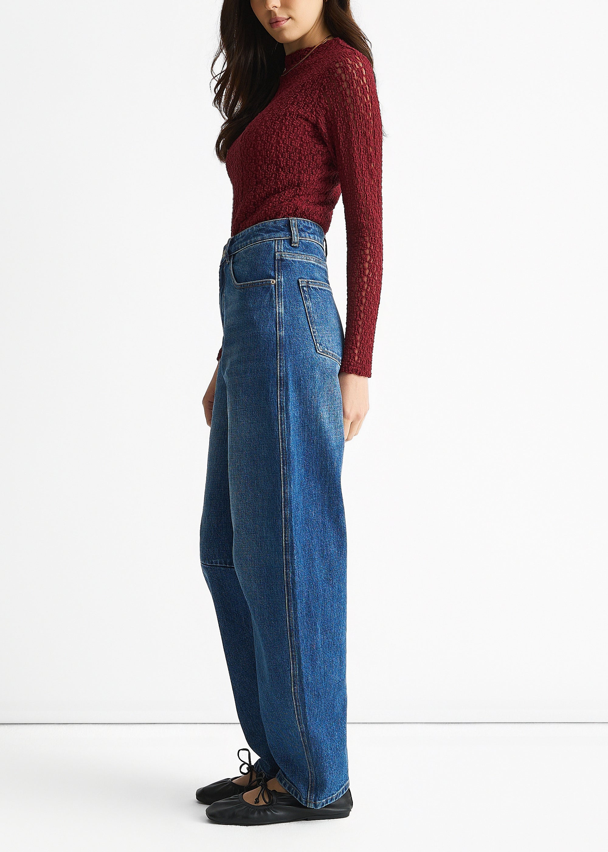 Gini London Blue Mid Rise Barrel Leg Jeans