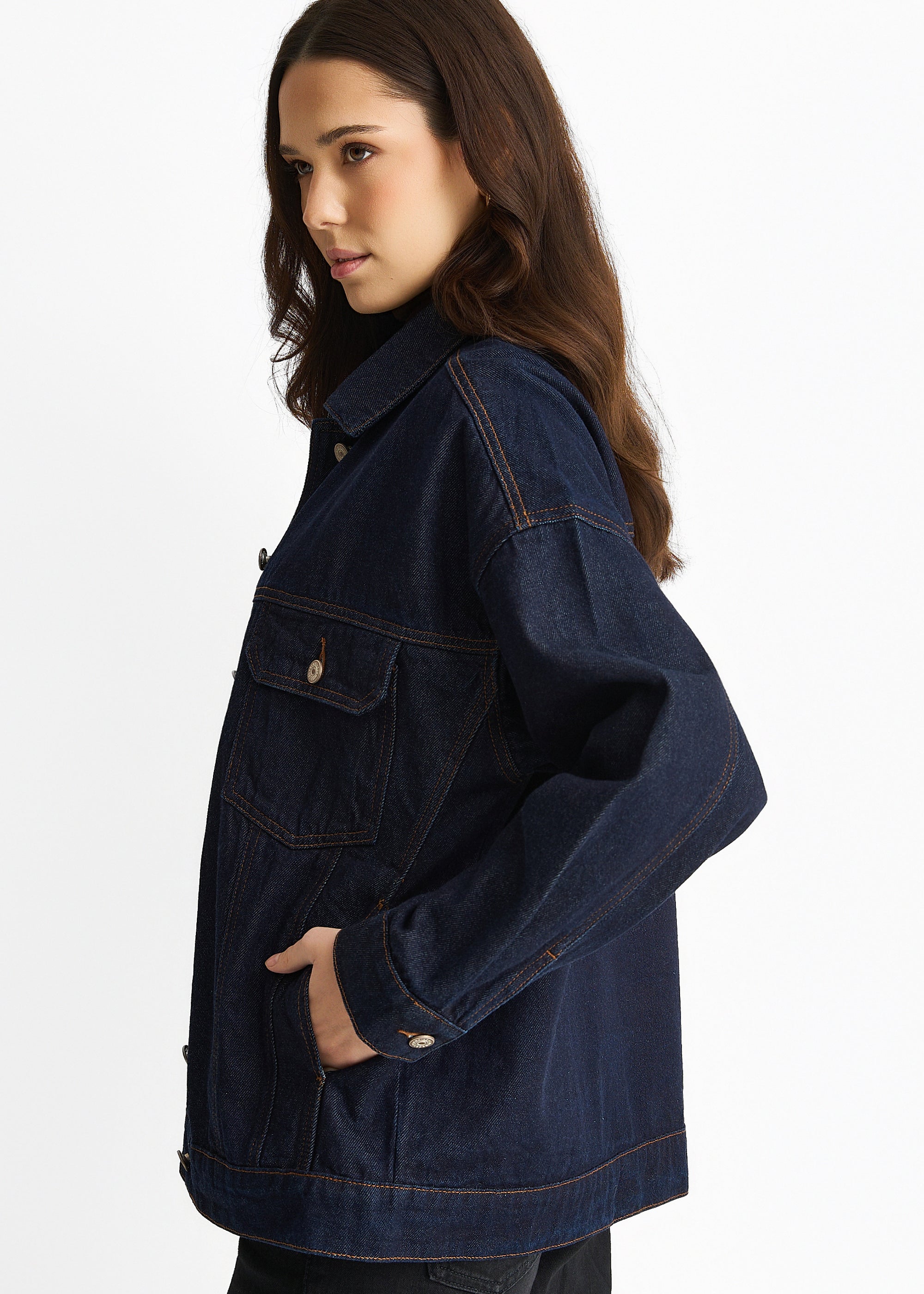 Gini London Dark Indigo Denim Trucker Jacket