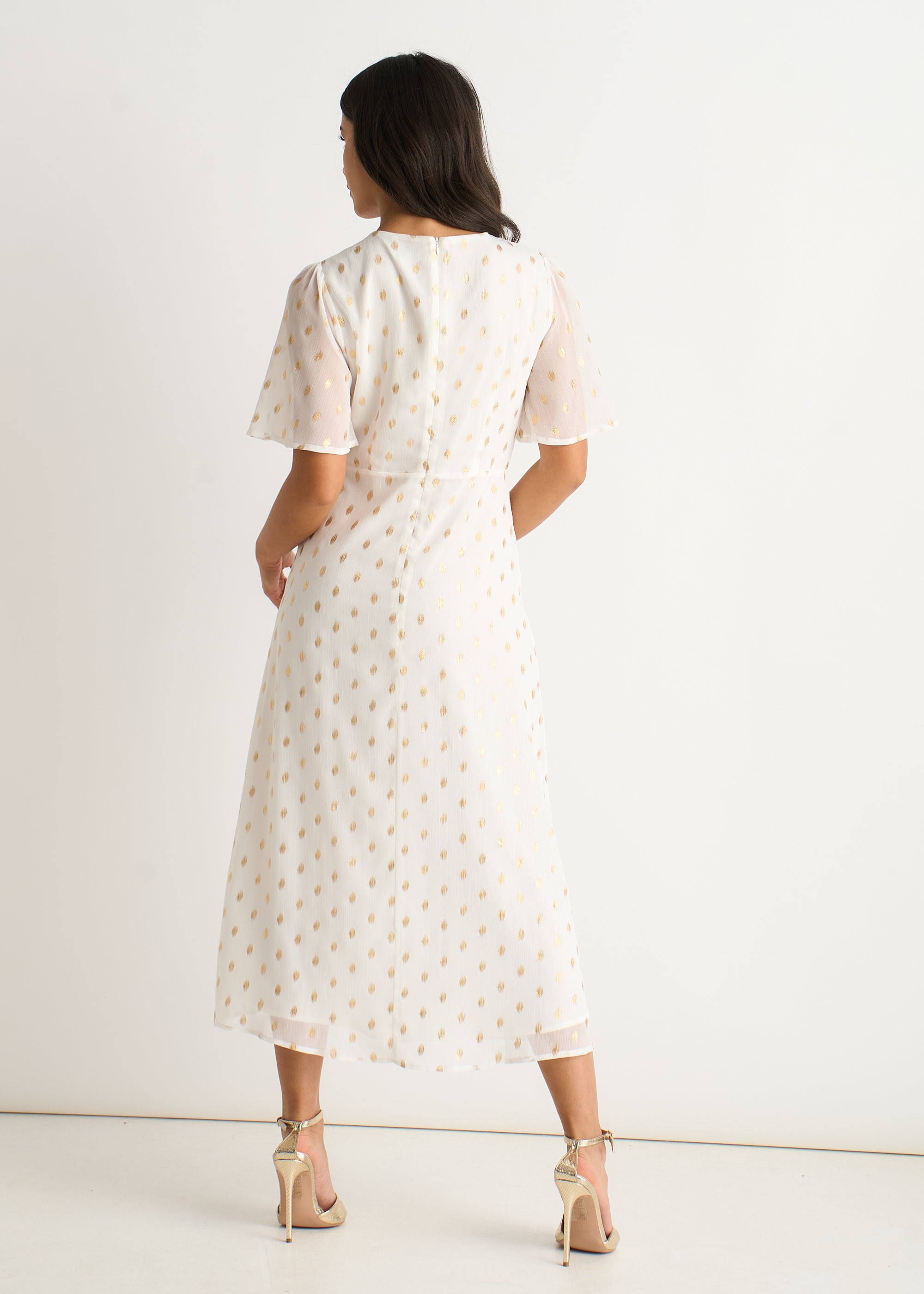 Gini London White V Neck Foil Midi Skater Dress