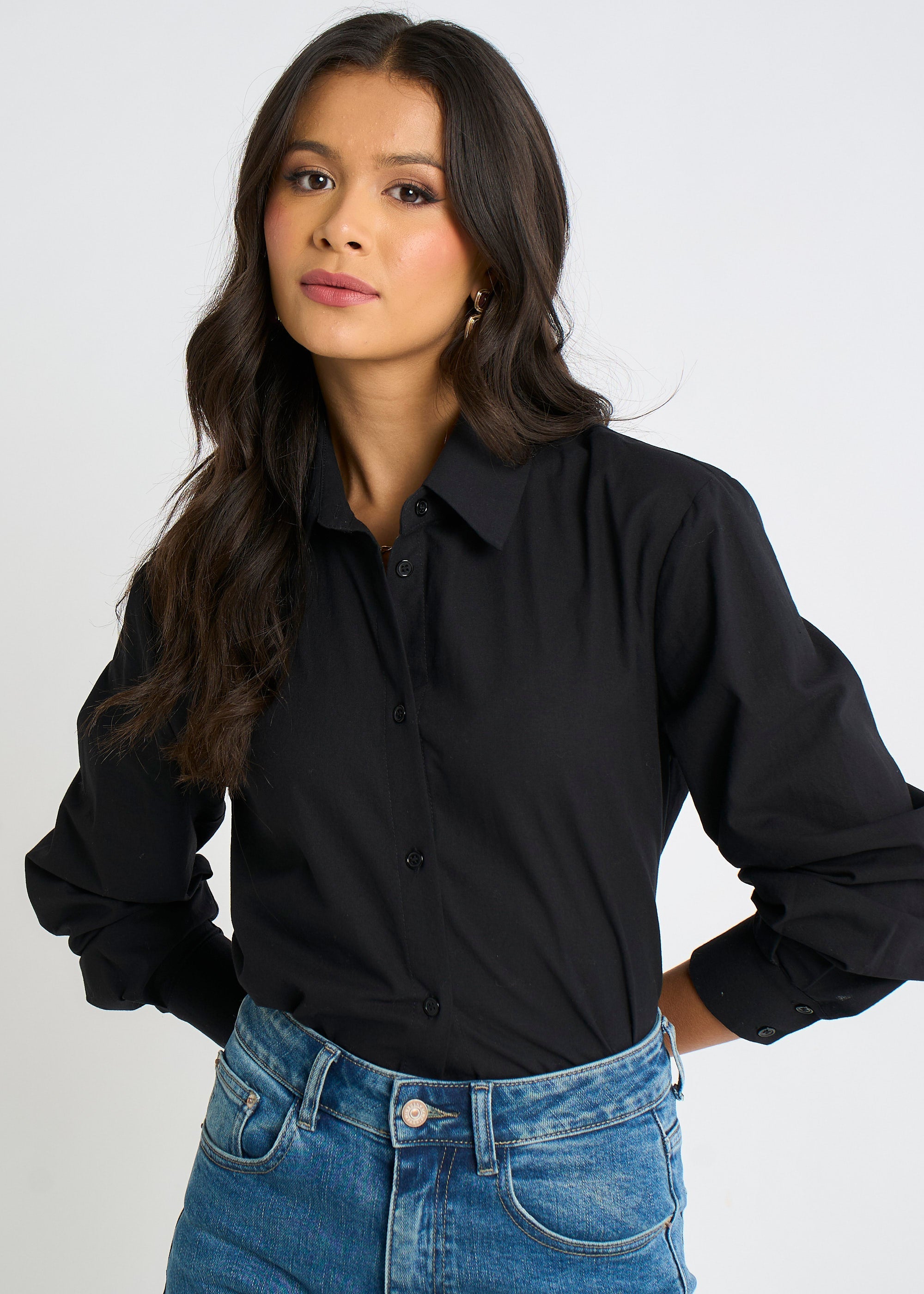 Gini London Black Linen Mix Button Through Shirt