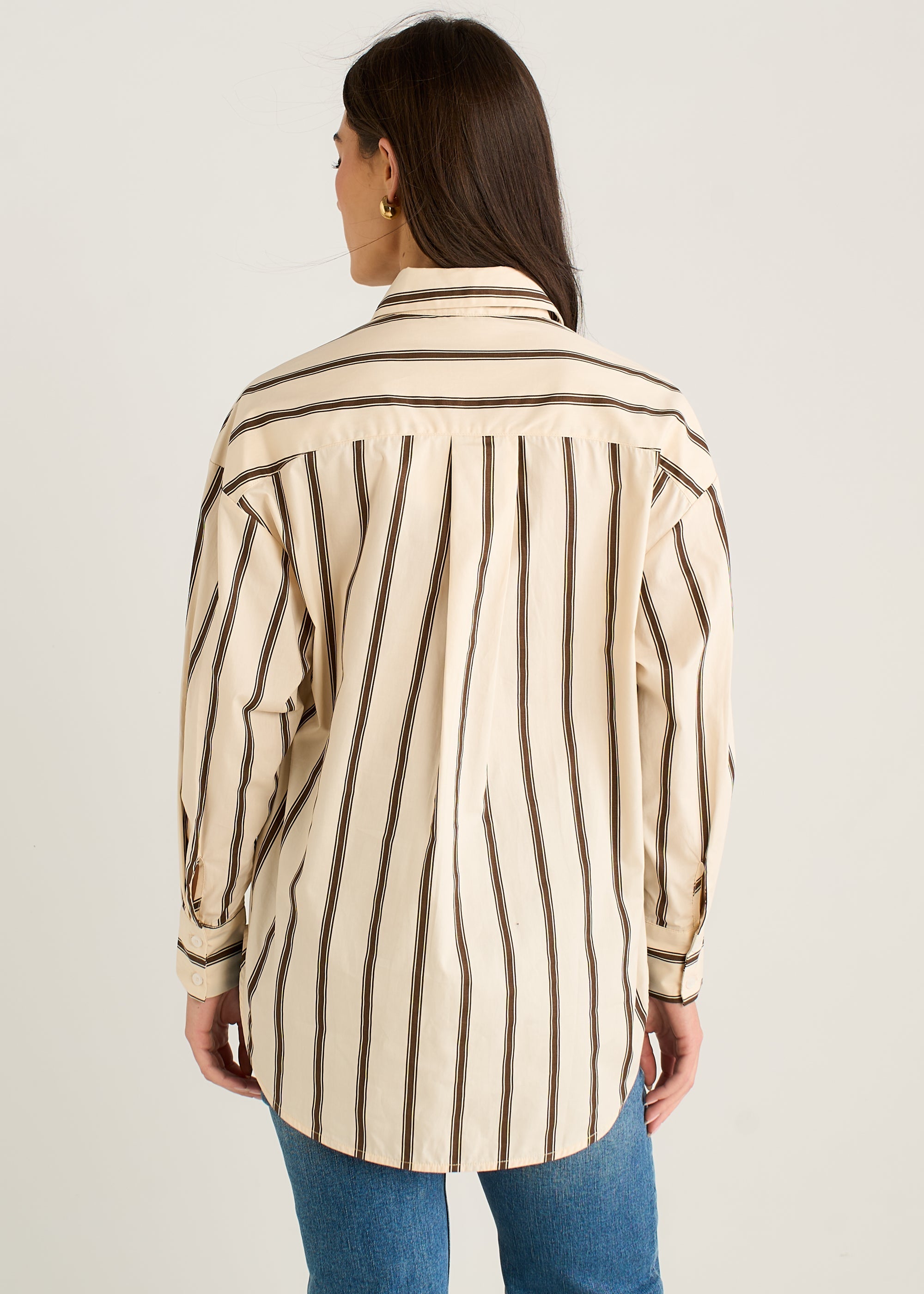 Gini London Cream Oversized Neutral Stripe Button-Down Shirt