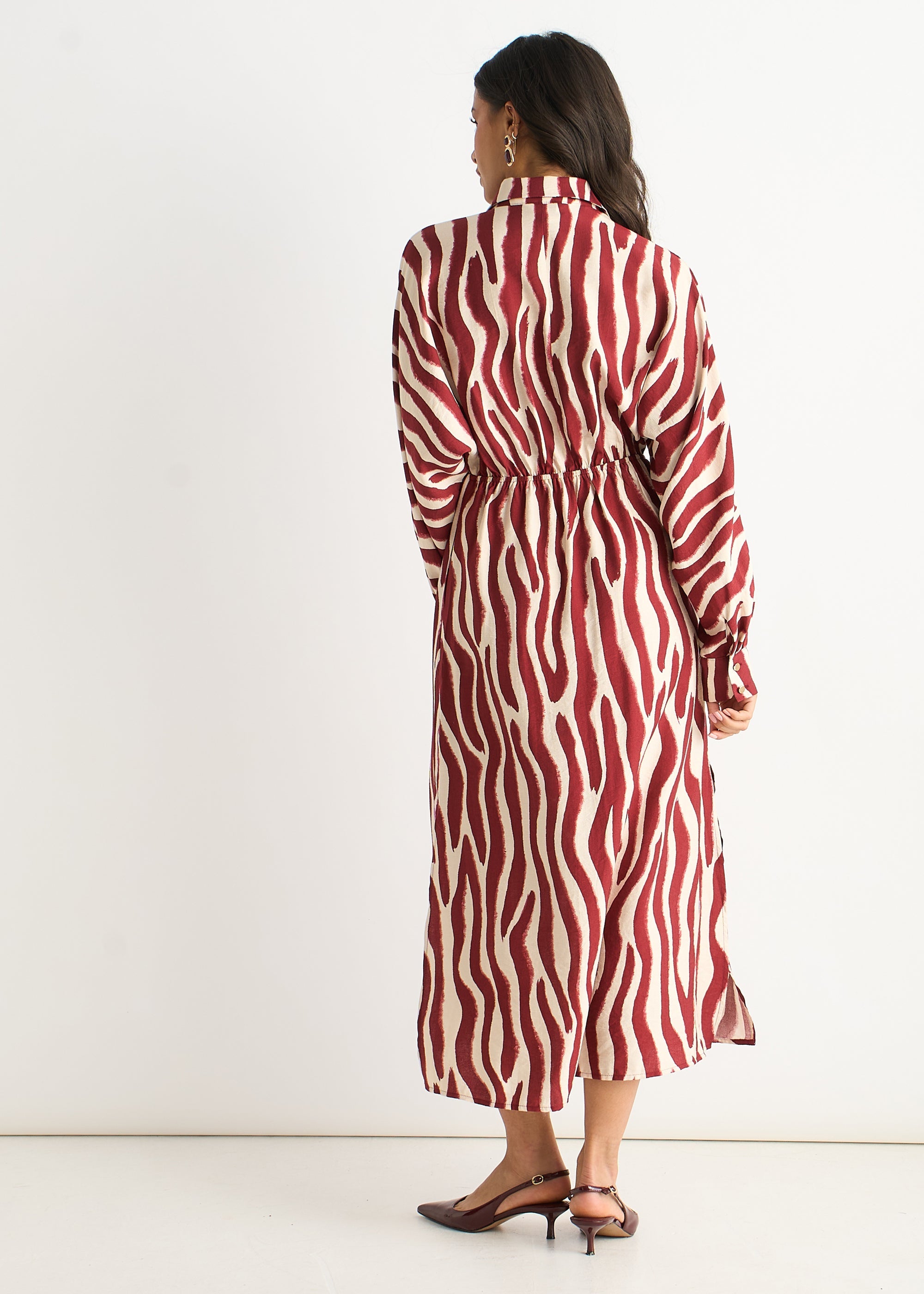 Gini London Burgundy Zebra Print Batwing Sleeve Shirt Dress