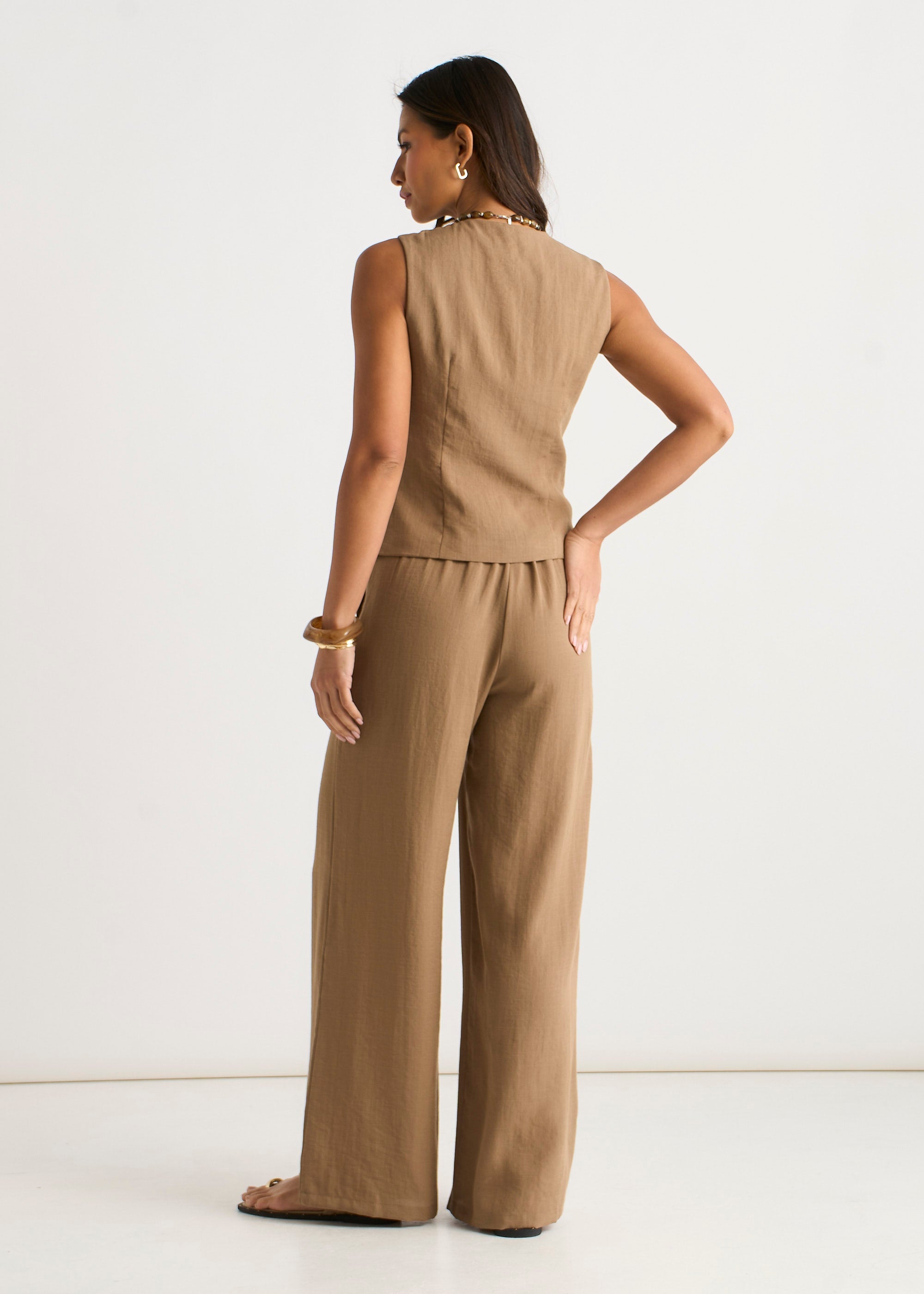 Gini London Camel Tailored Wide Leg Trousers