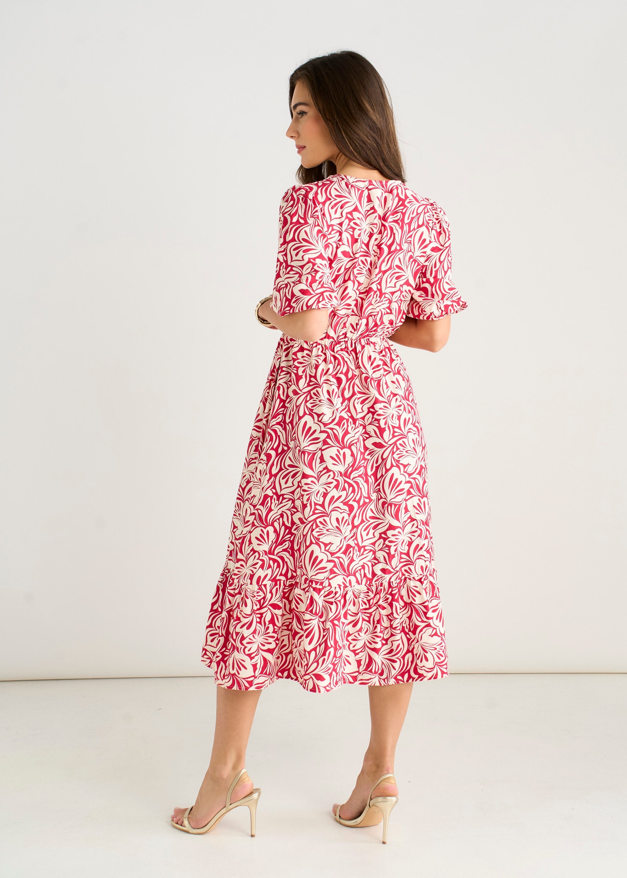 Gini London Red Paisley Print Elasticated Waist Midi Dress
