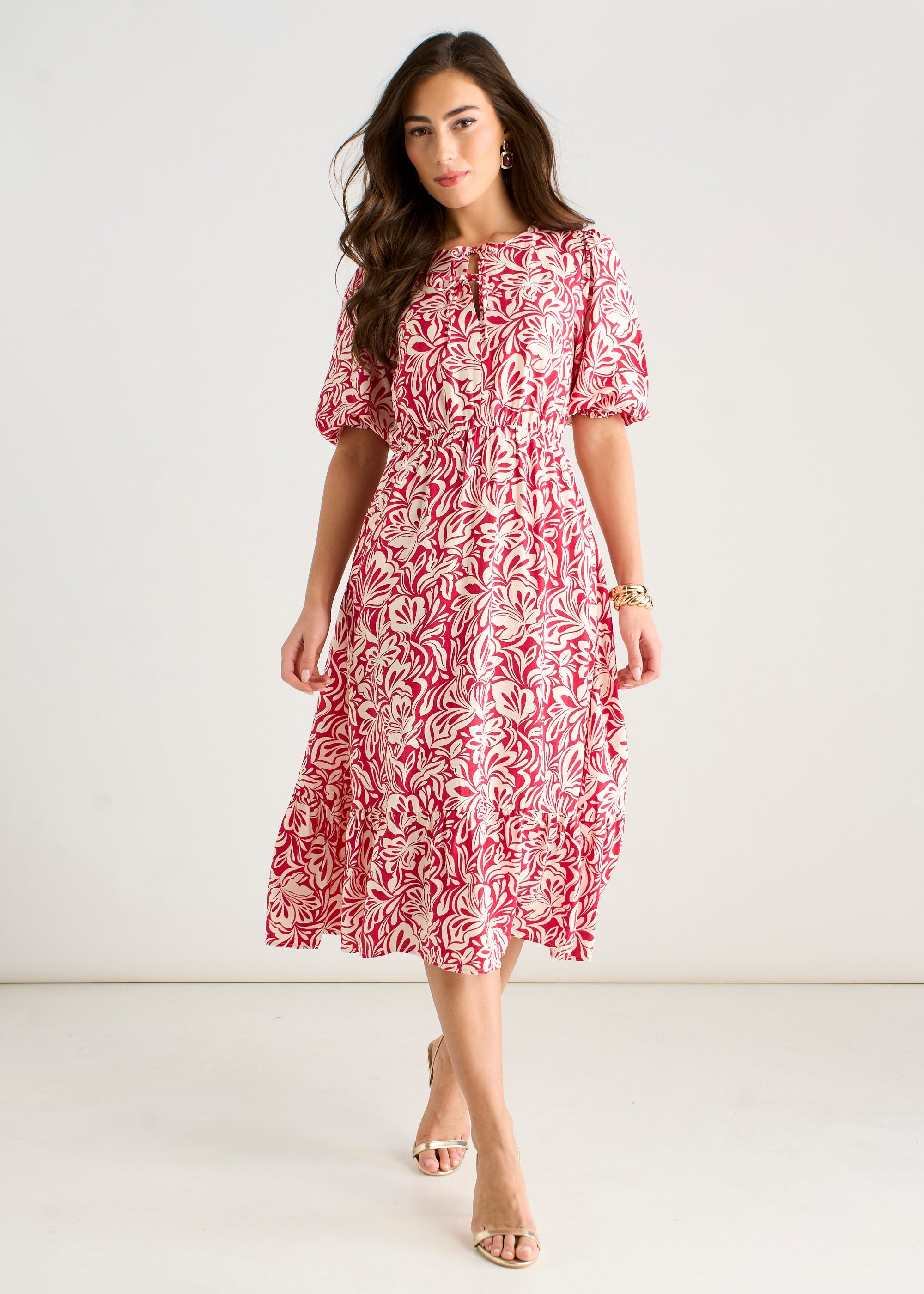 Gini London Red Paisley Print Elasticated Waist Midi Dress