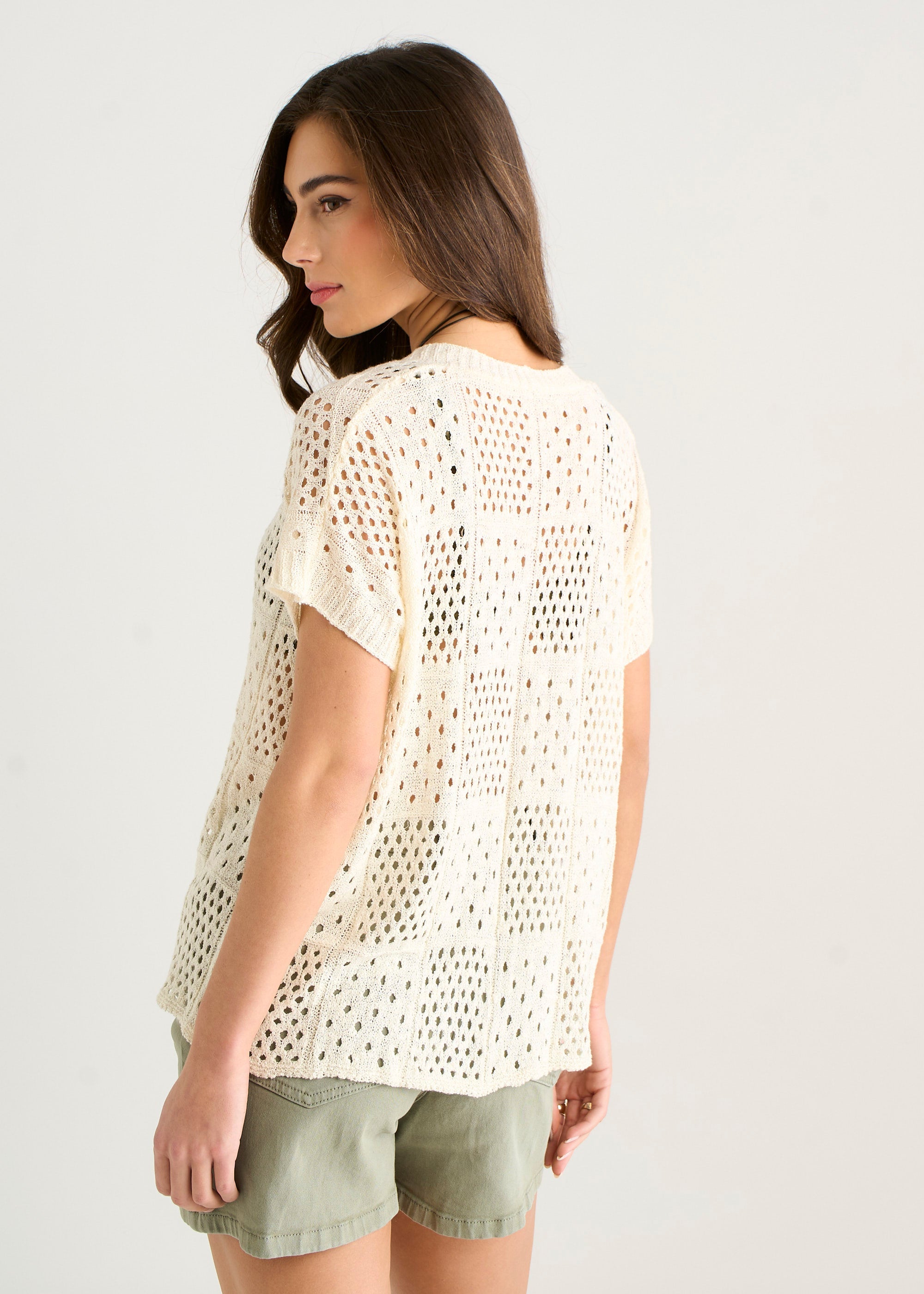 Beige Crochet Button Front Cardigan