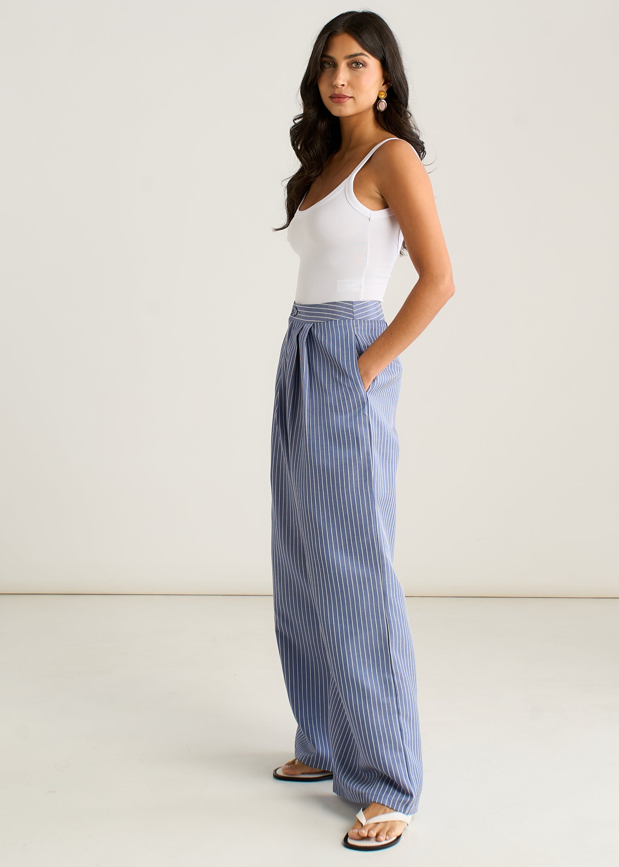 Gini London Blue Wide Leg Pleat Front Formal Trousers
