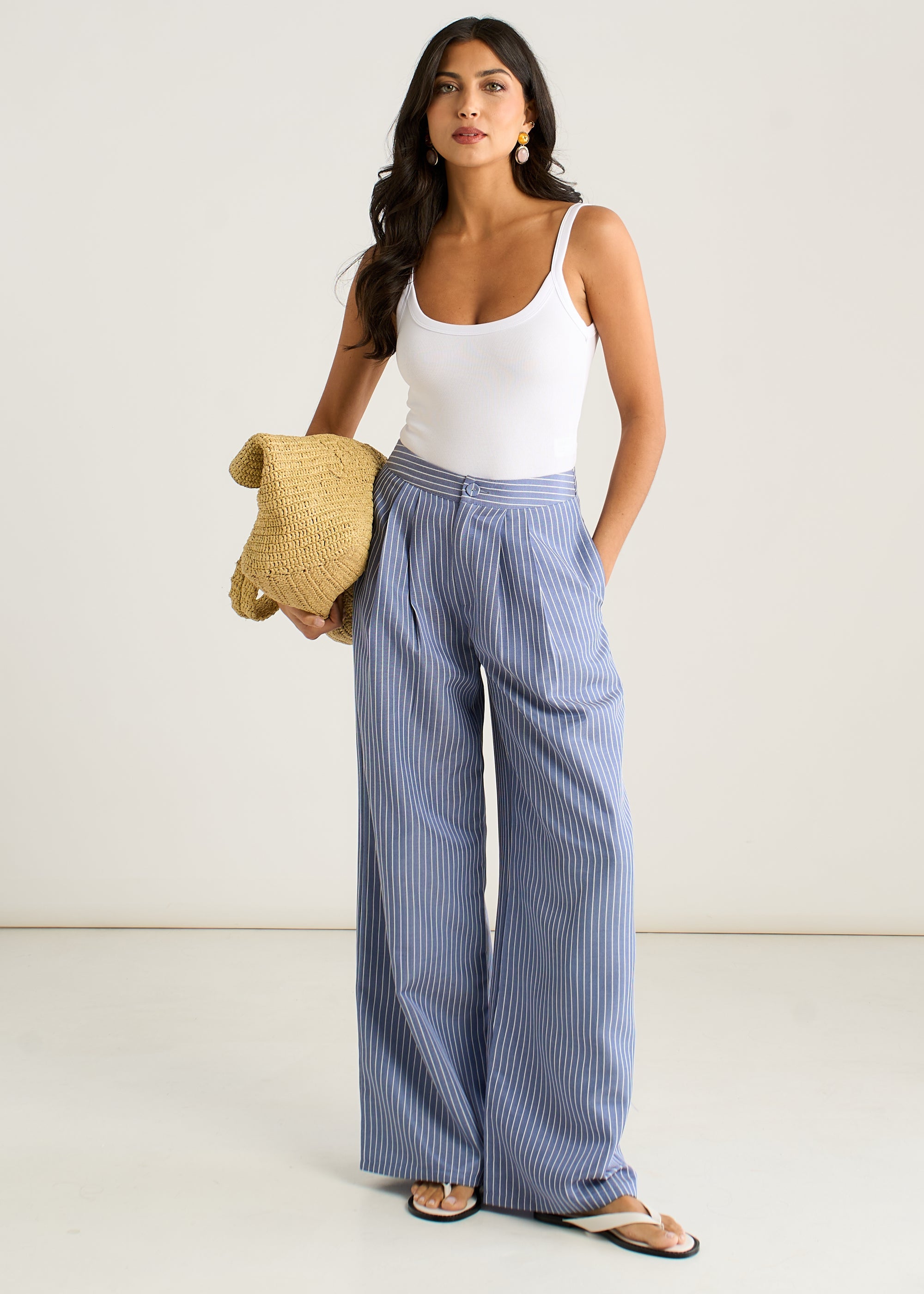 Gini London Blue Wide Leg Pleat Front Formal Trousers