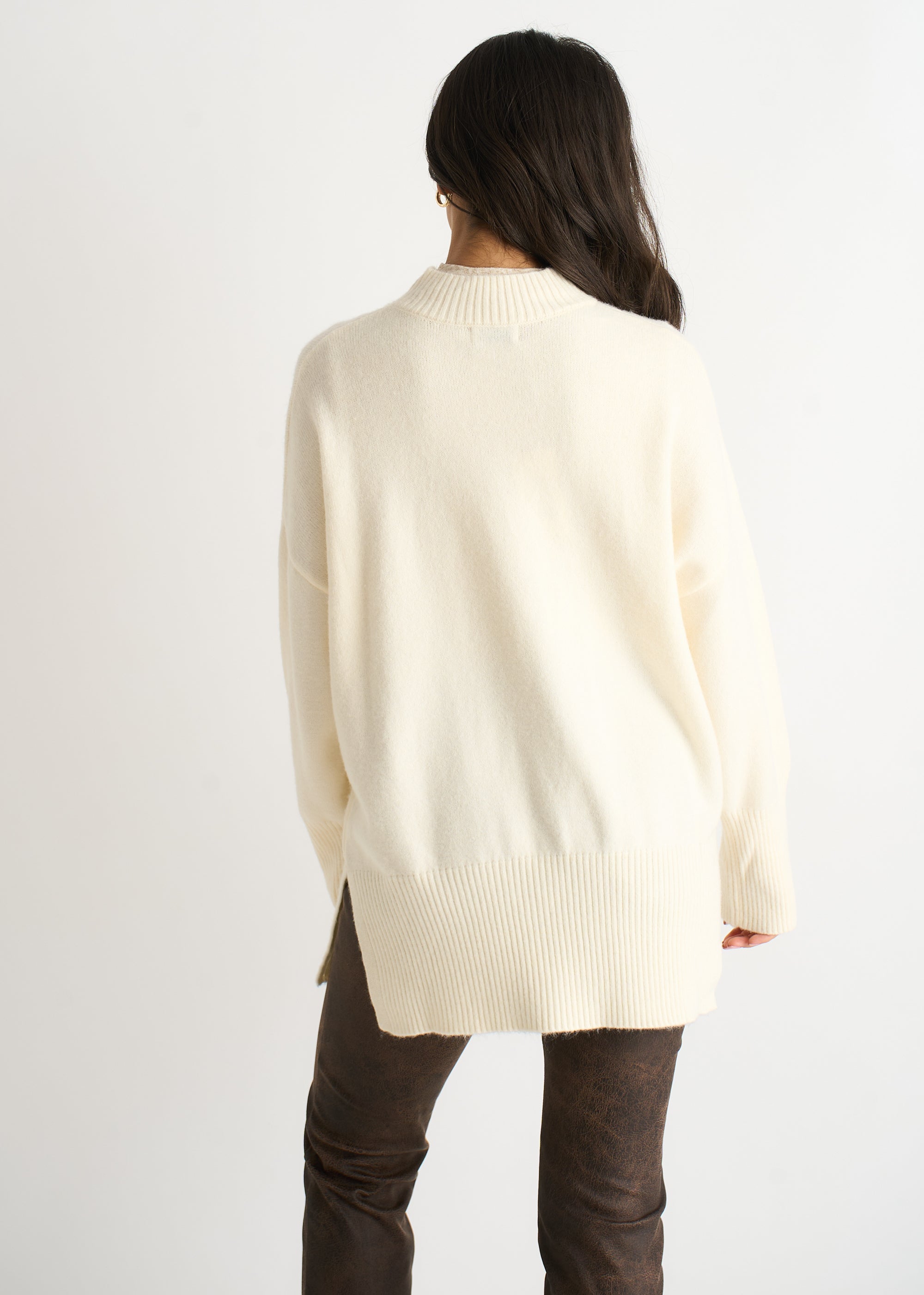 Gini London Off White Turtle Neck Oversized Knitted Jumper