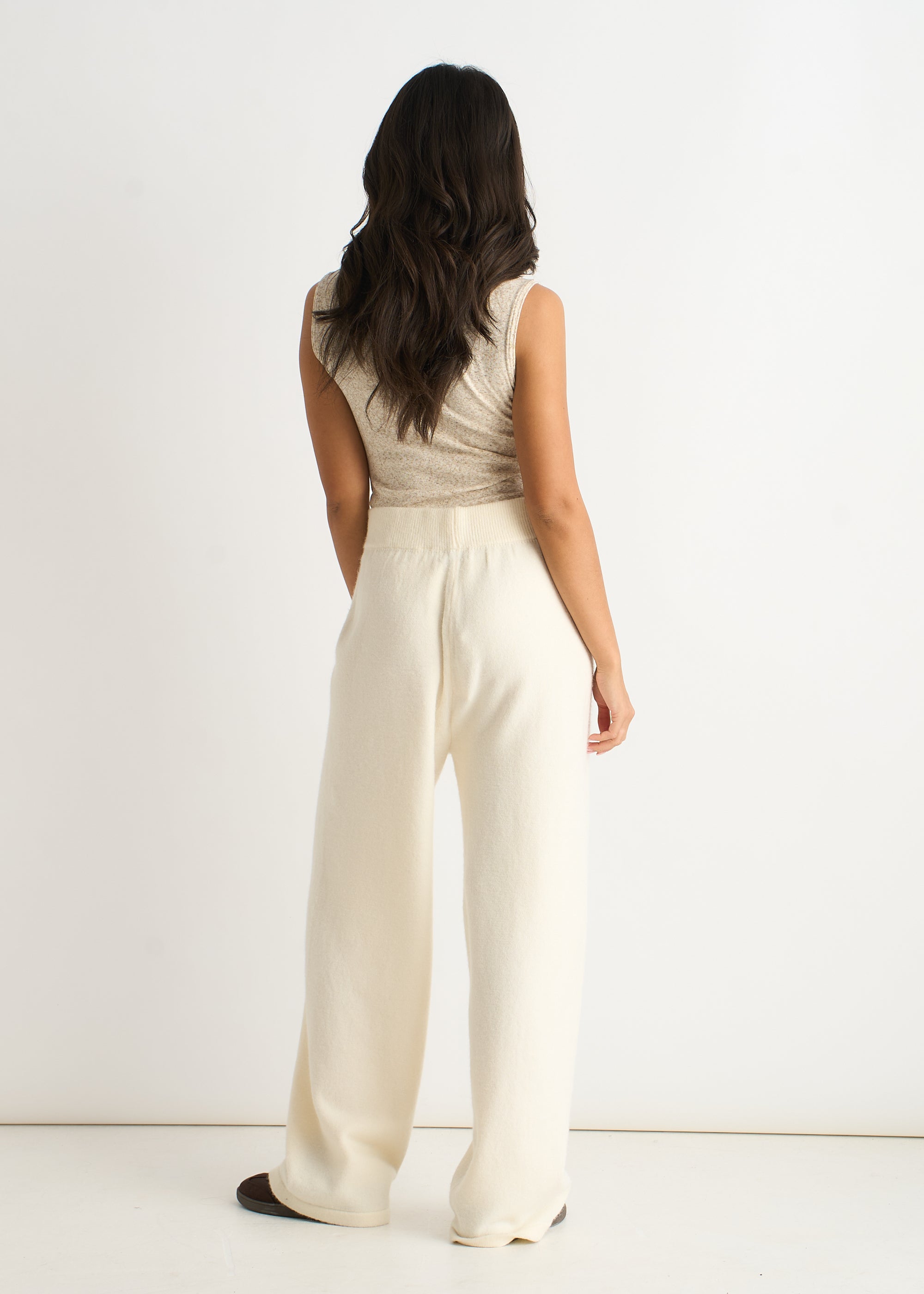 Gini London Off White Knitted Pull On Wide Leg Trousers