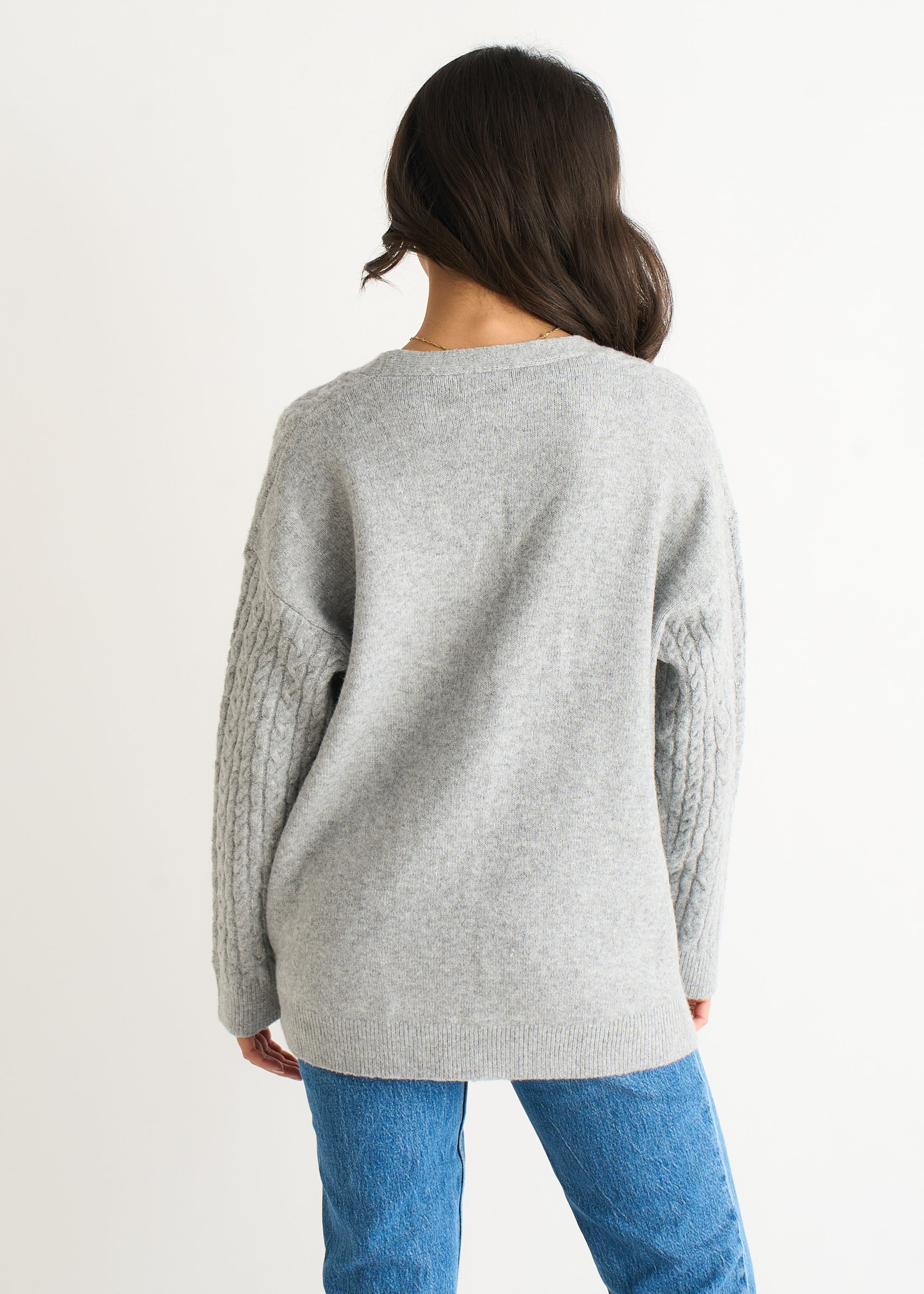Gini London Grey Cable Patch Pocket Knitted Cardigan
