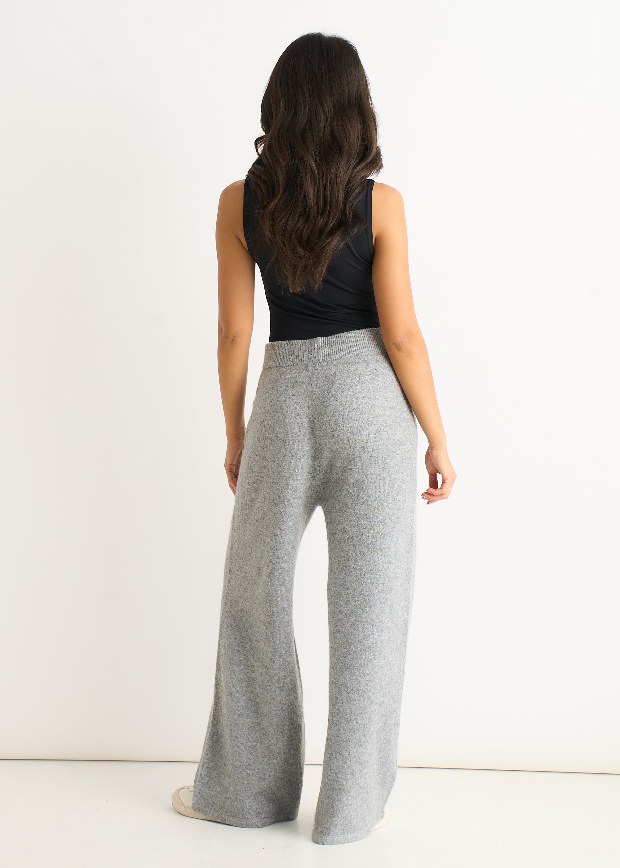 Gini London Grey Soft Knit Pull On Wide-Leg Trousers