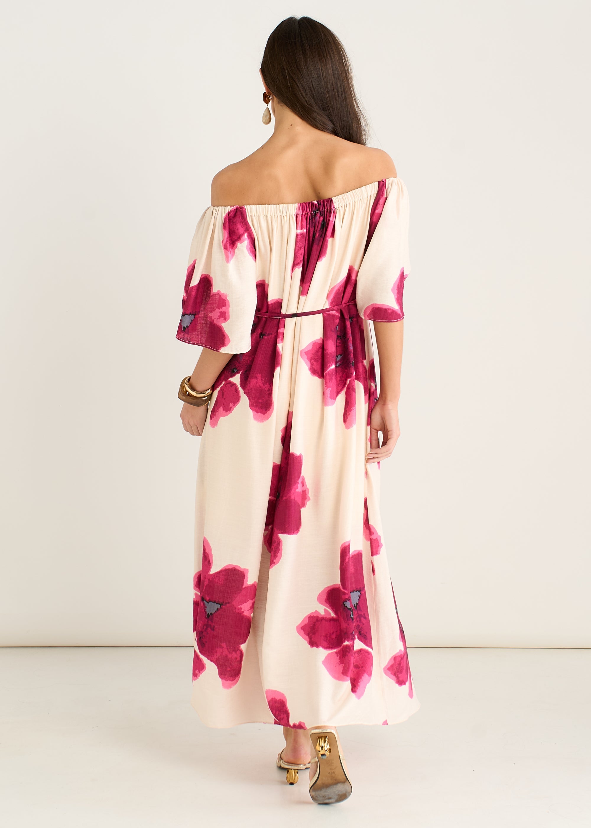 Gini London Pink Bardot Trapeze Maxi Dress