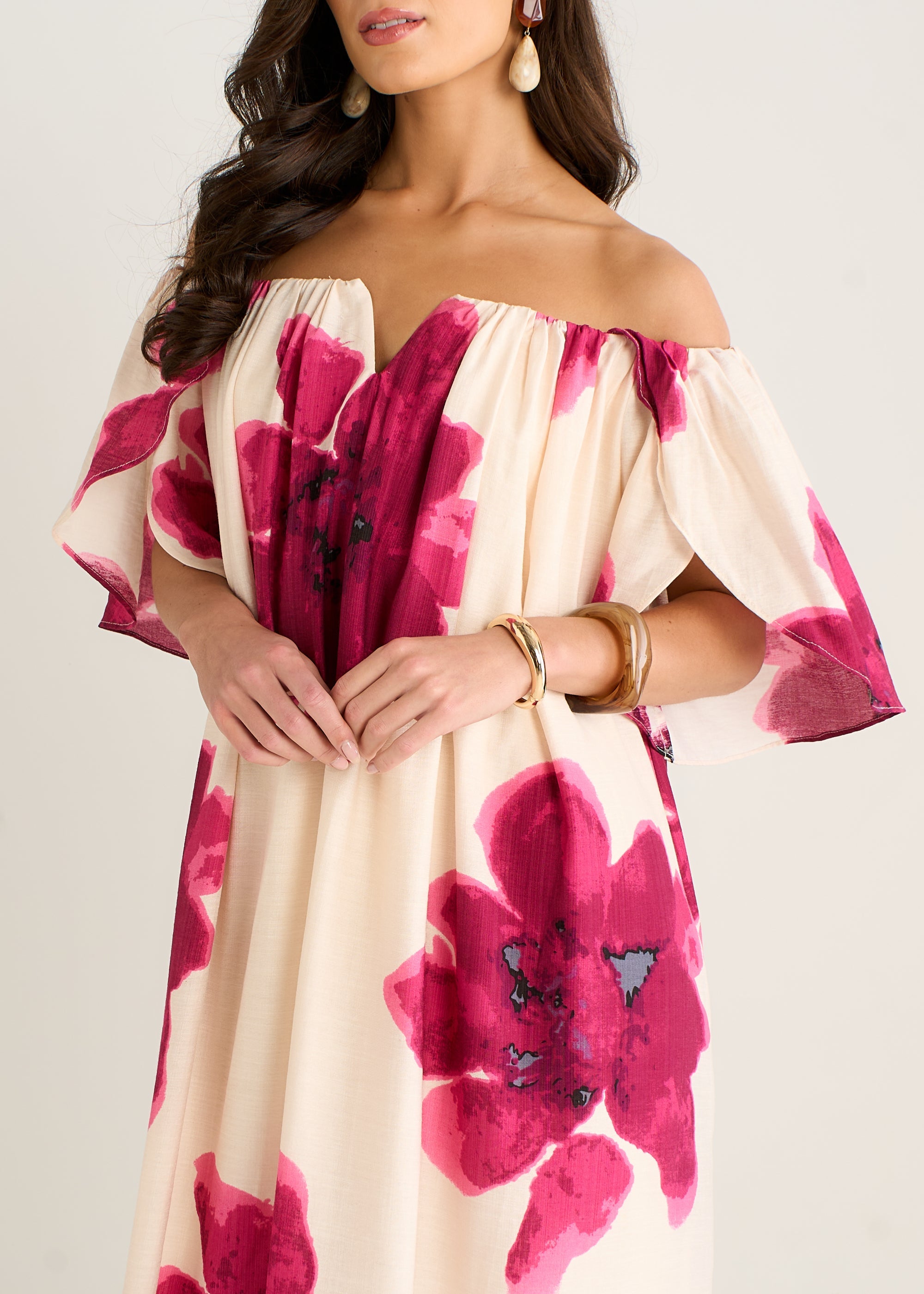Gini London Pink Bardot Trapeze Maxi Dress