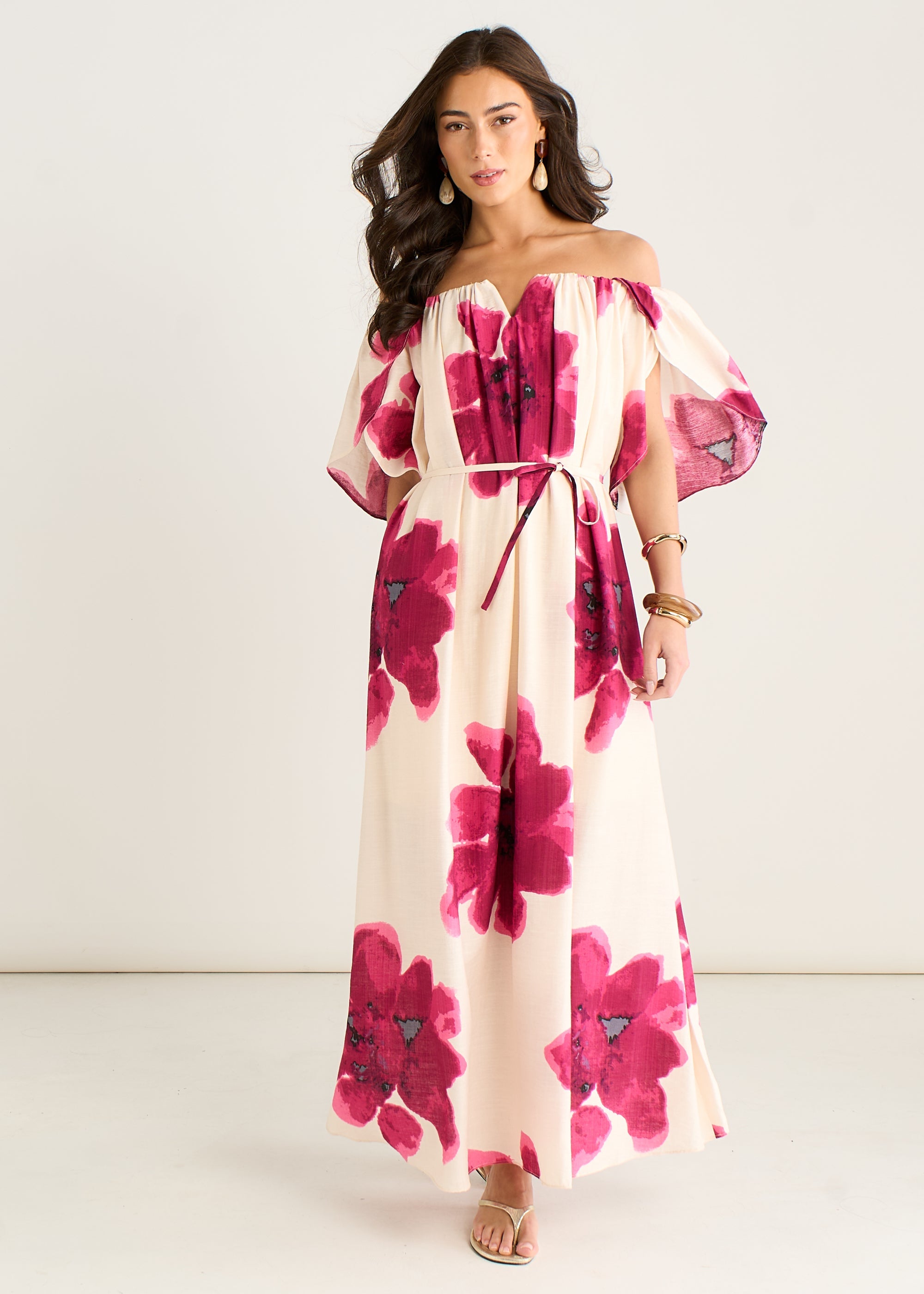 Gini London Pink Bardot Trapeze Maxi Dress