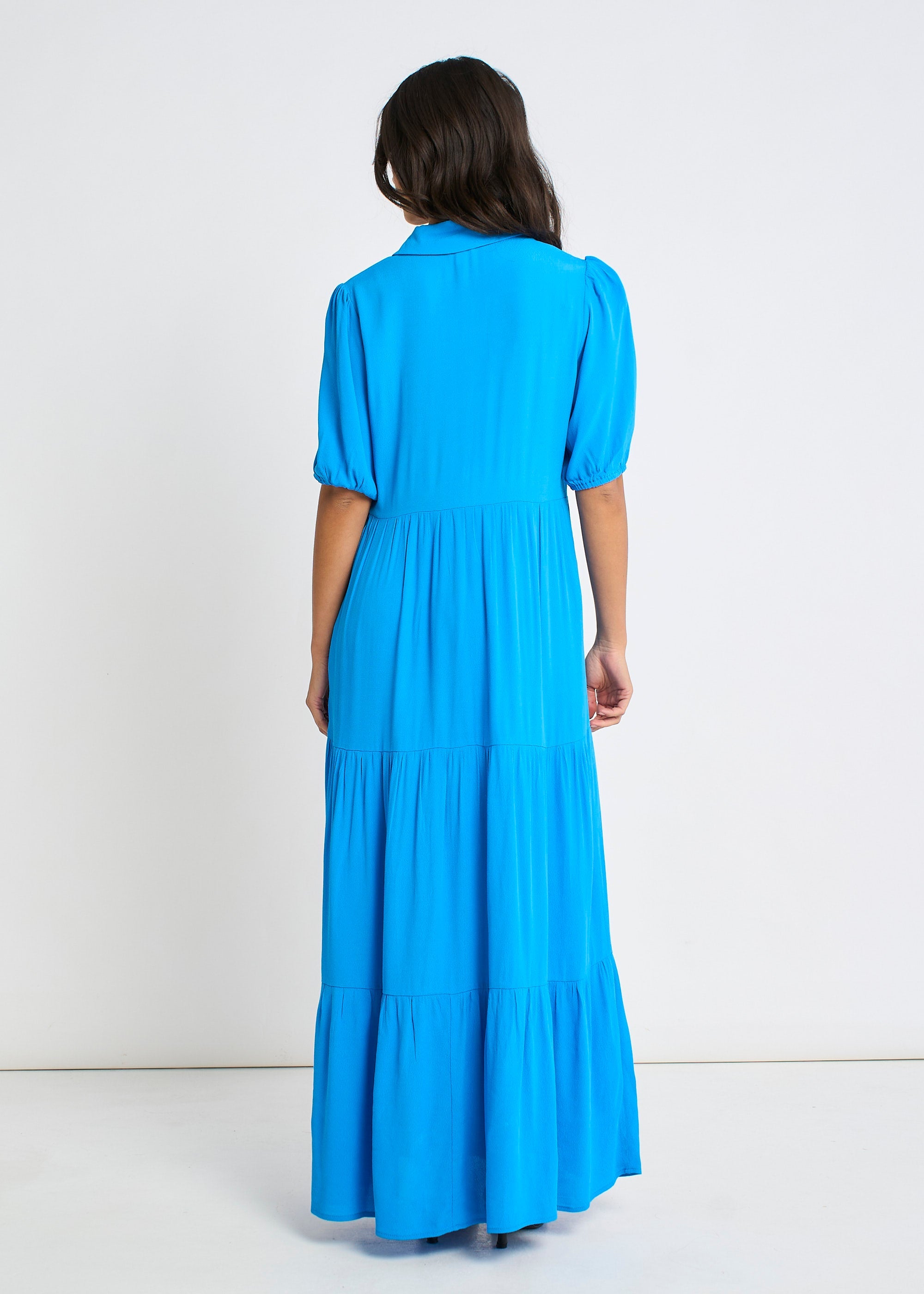 Gini London Blue Button Through Skater Maxi Dress
