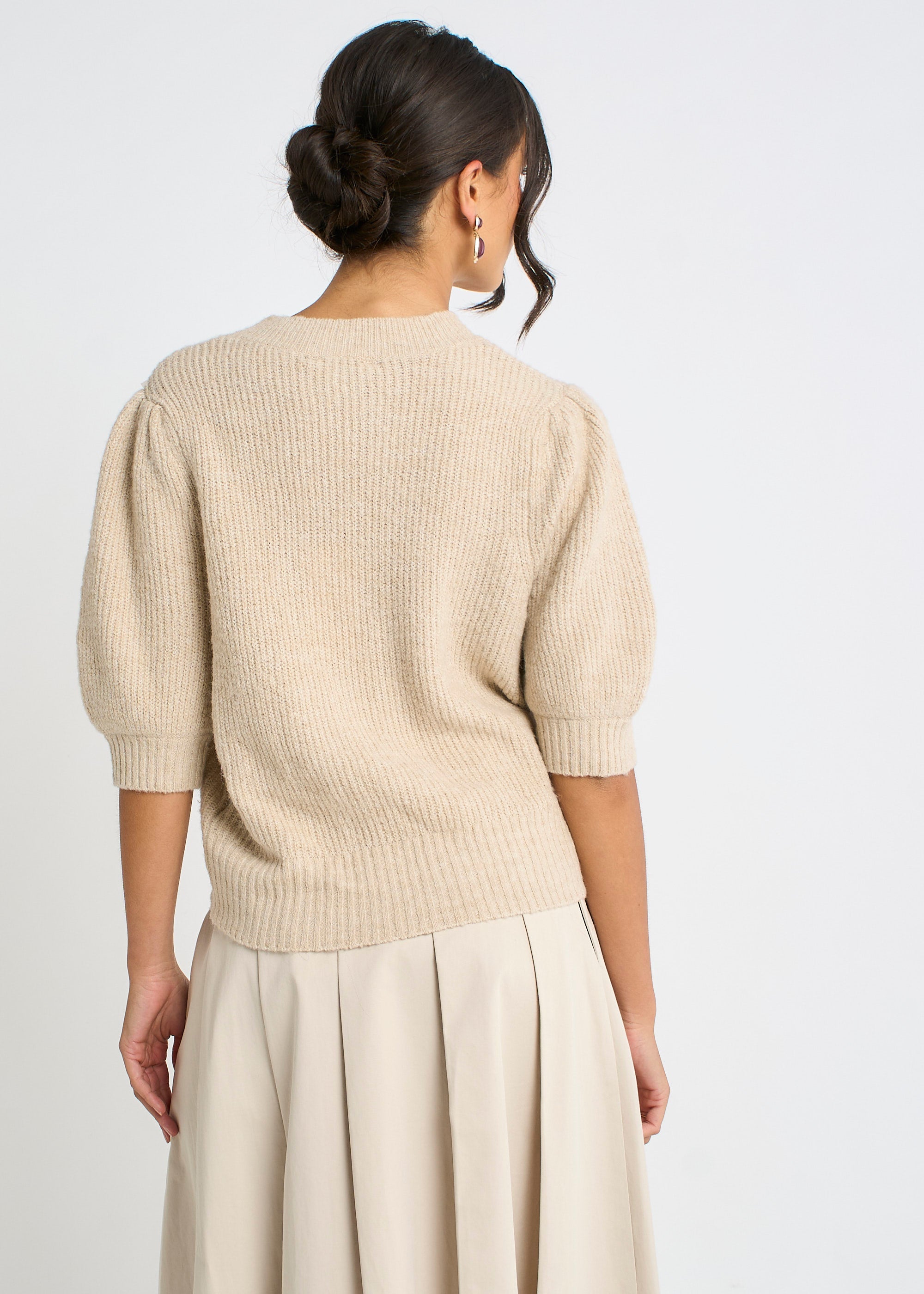 Gini London Mocha Chiffon Bow Knitted Jumper