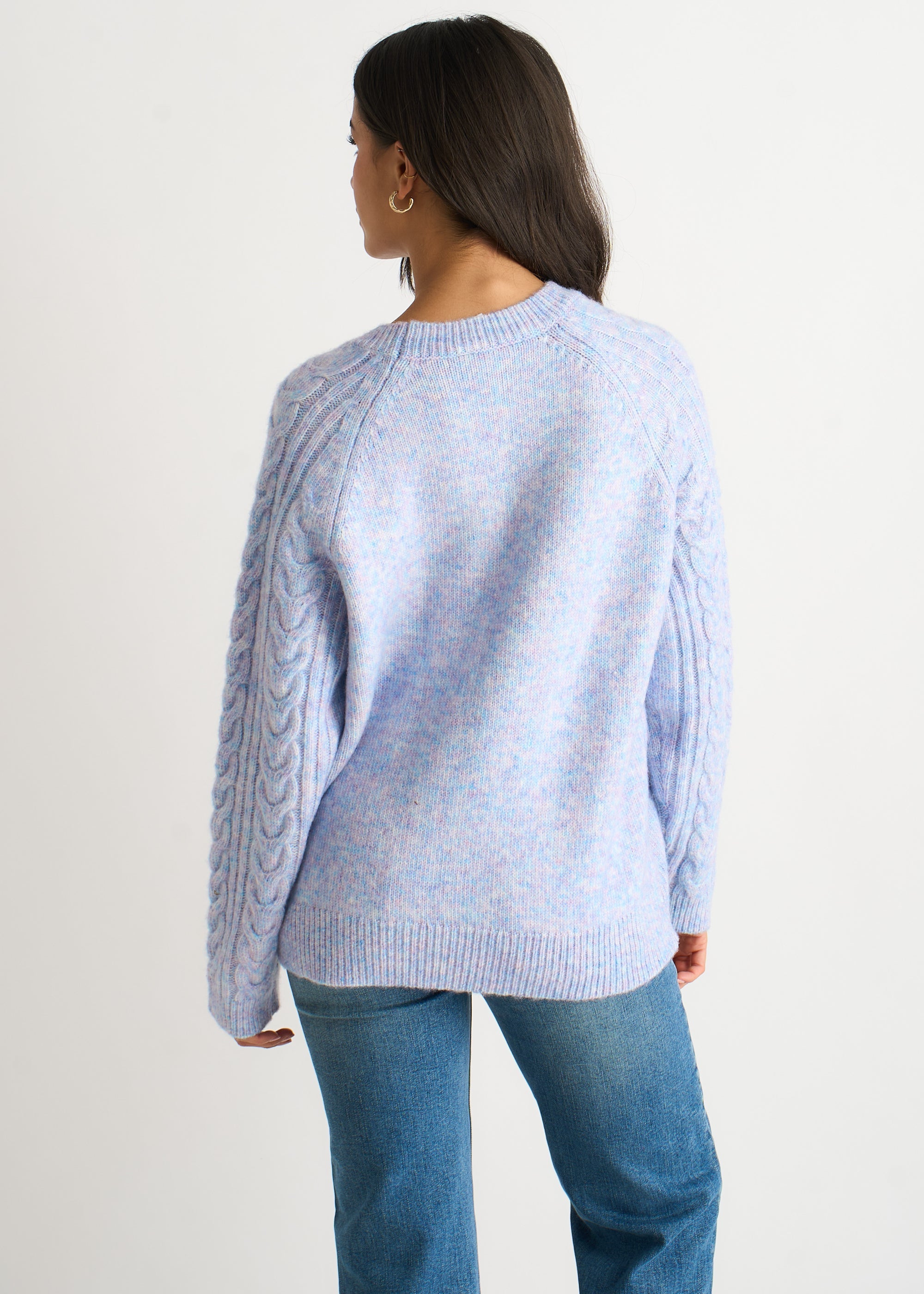 Gini London Blue Pastel Cable Knit Crew Neck Jumper