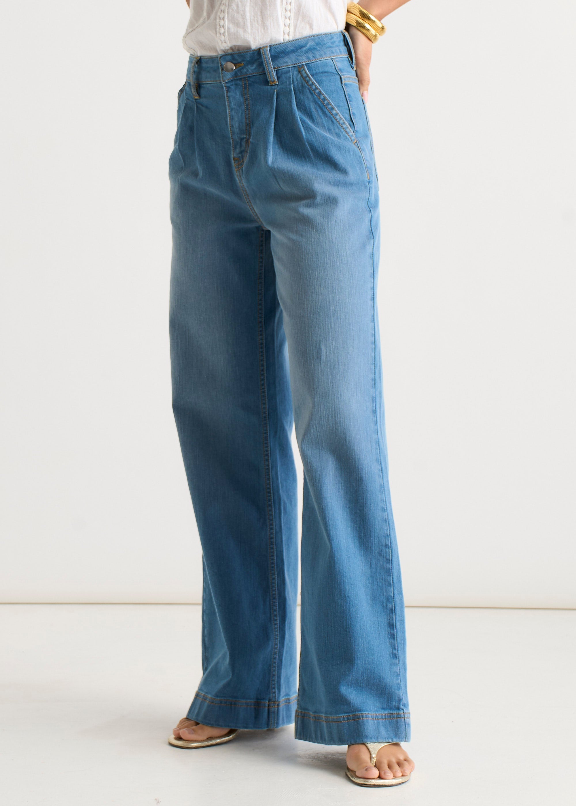 Gini London Blue Pleat Wide Leg Jean