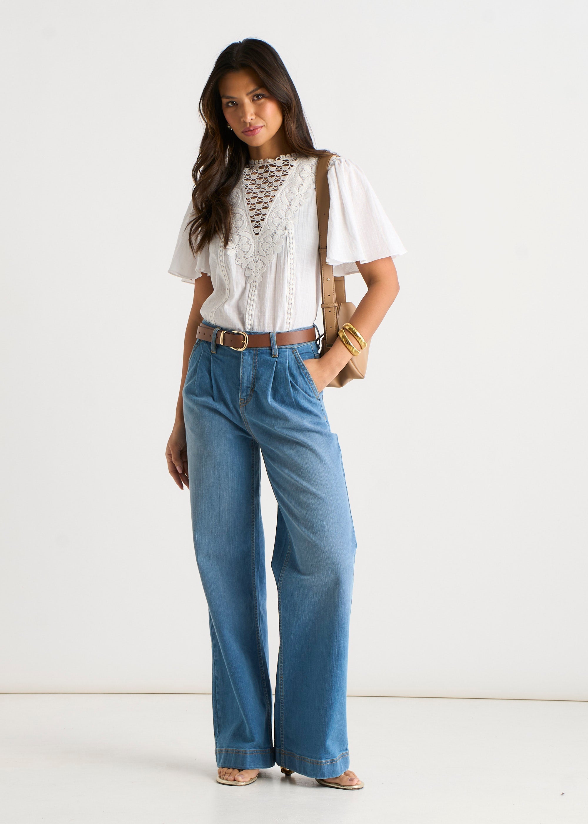 Gini London Blue Pleat Wide Leg Jean