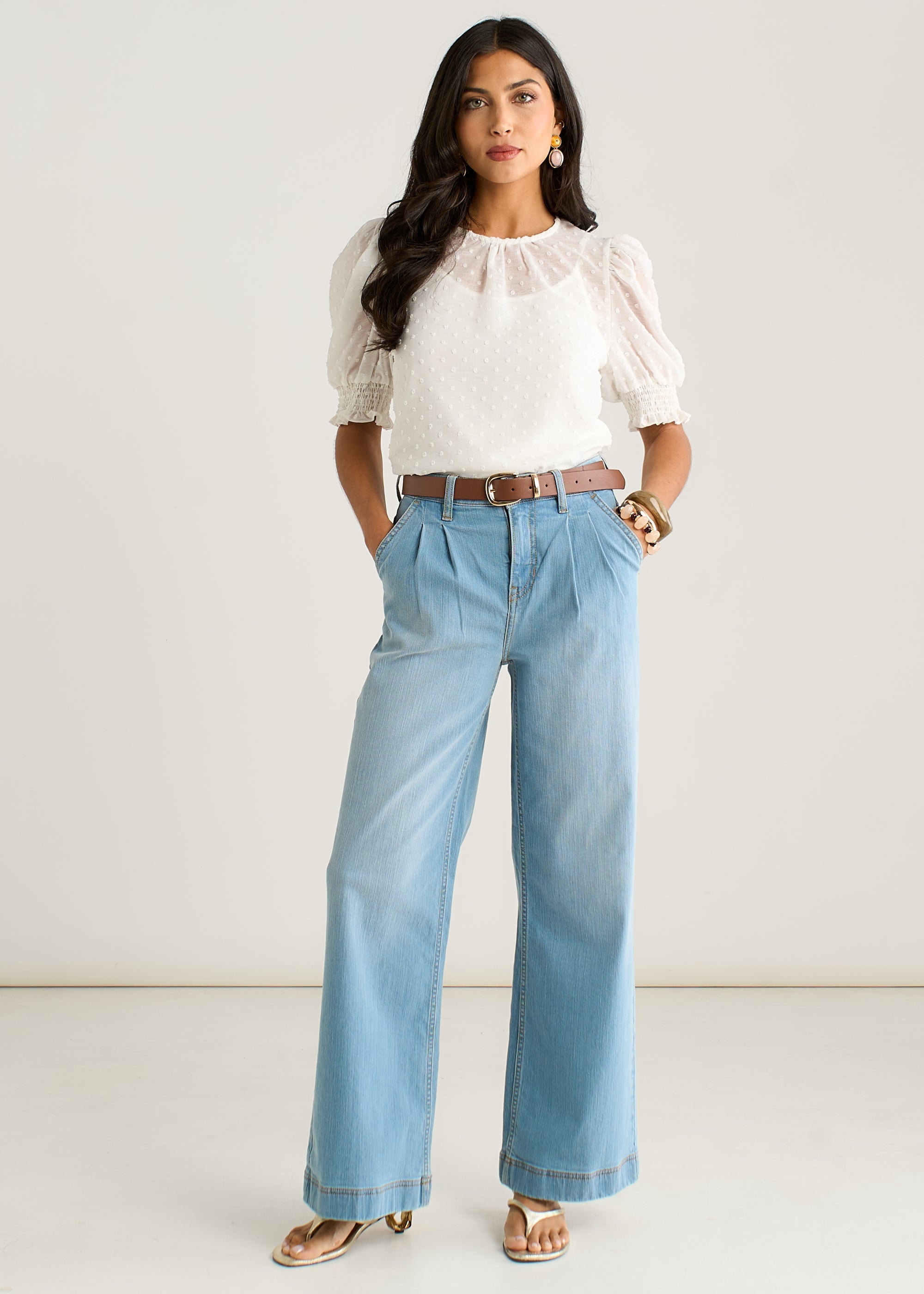 Gini London Light Blue Pleat Wide Leg Jean