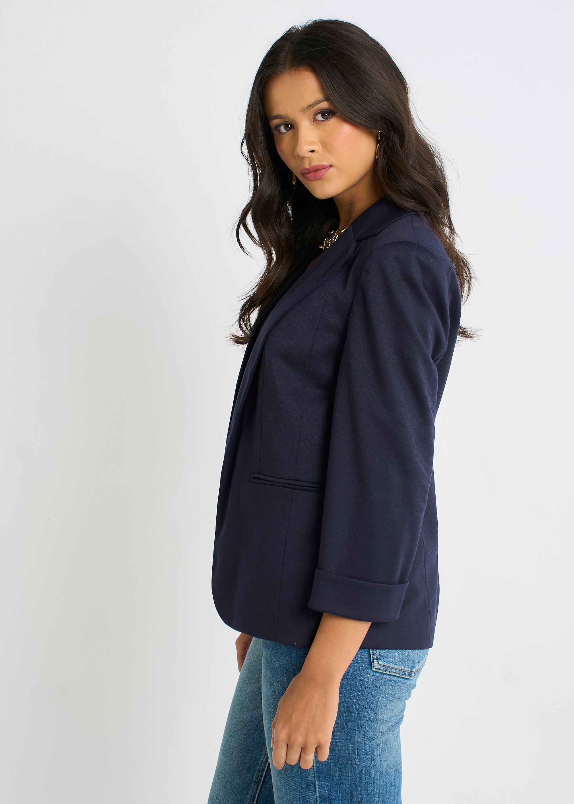 Gini London Navy Ponte Edge to Edge Jacket