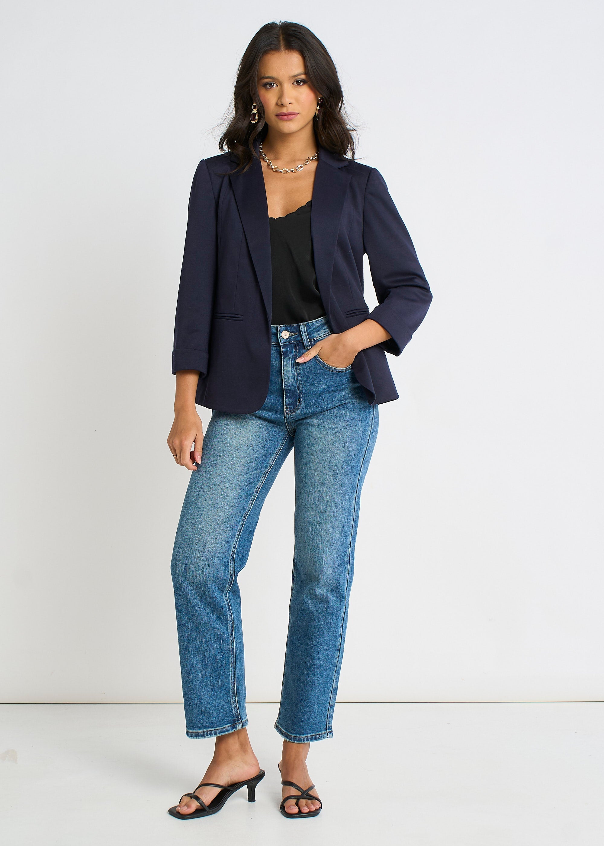 Gini London Navy Ponte Edge to Edge Jacket