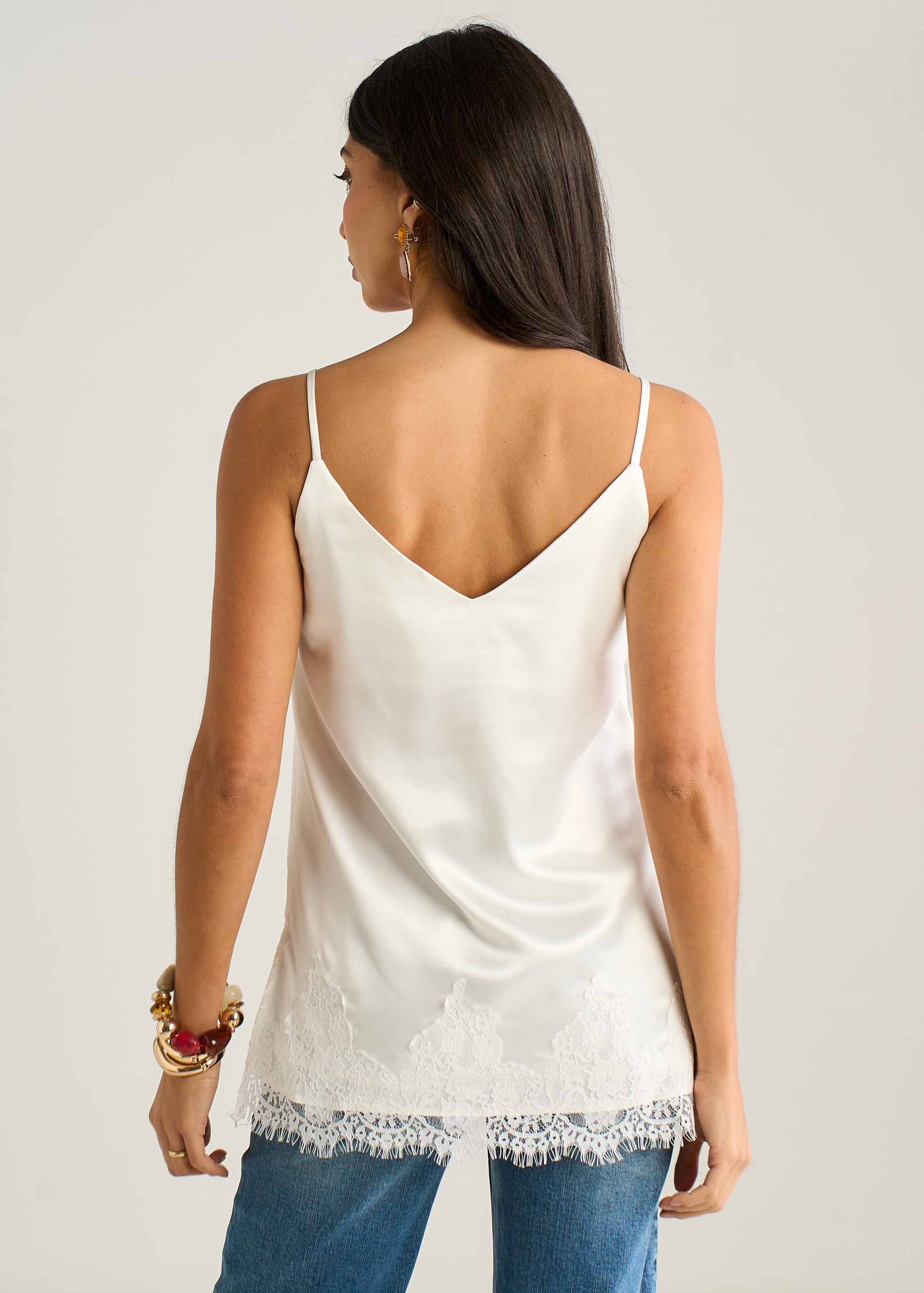 Gini London White Lace Trim Satin Cami Top