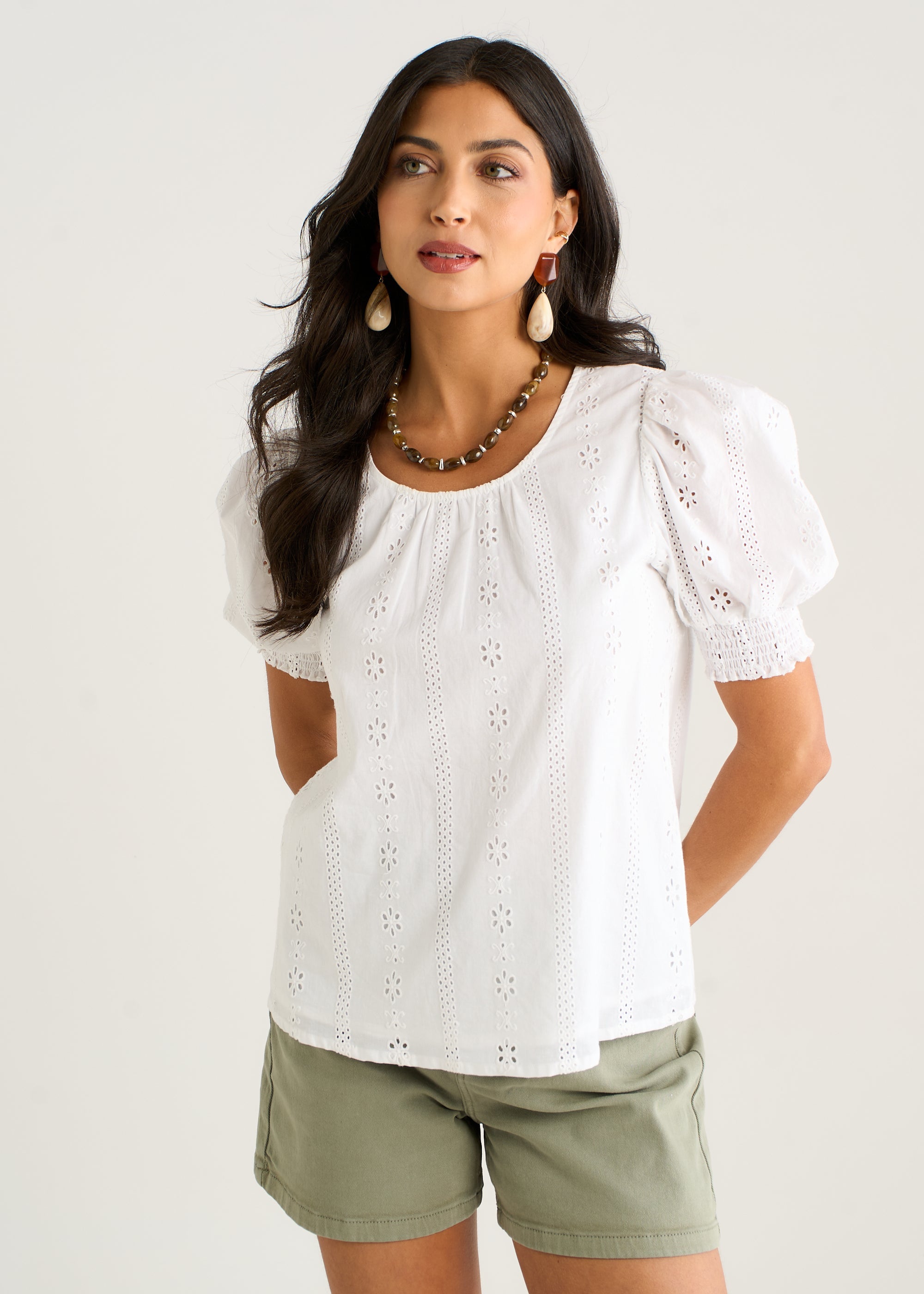 Cream Broderie Anglaise Puff Sleeves Top