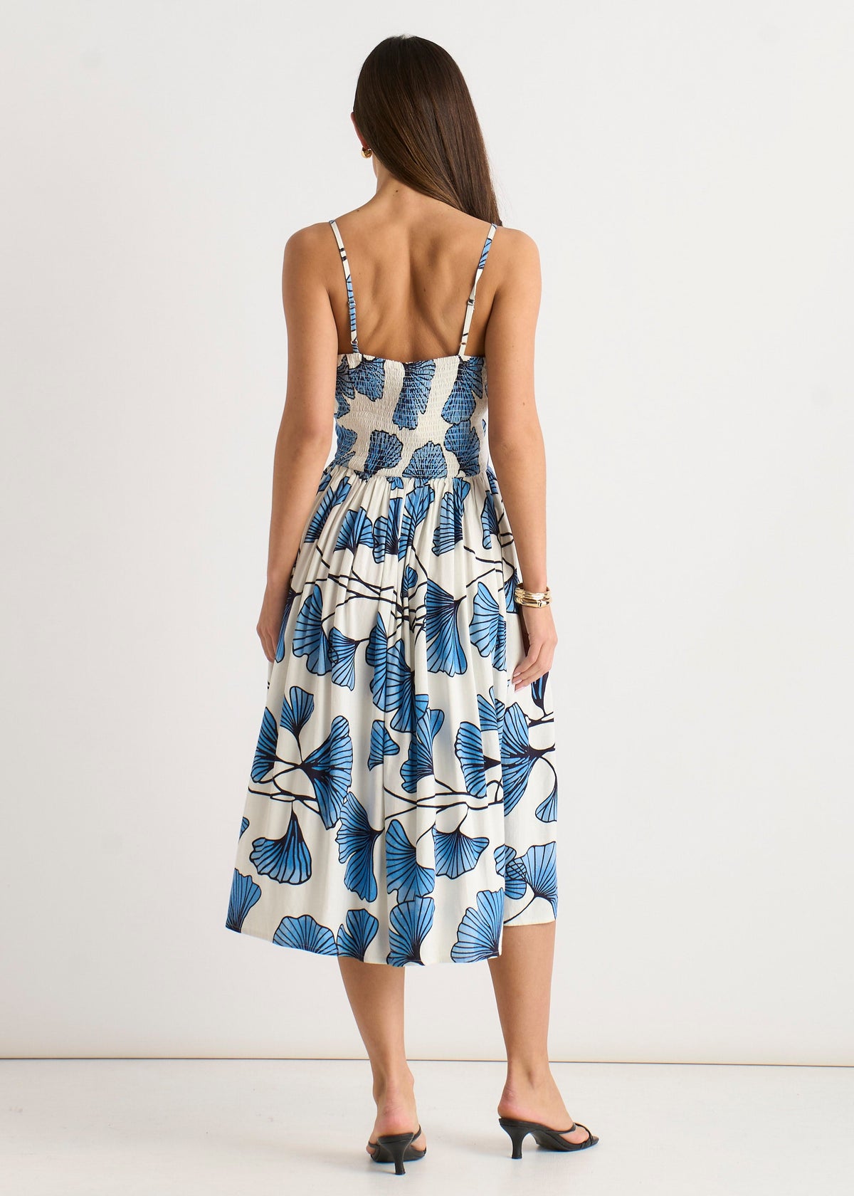 Gini London Blue Floral Linen Mix Cami Dress