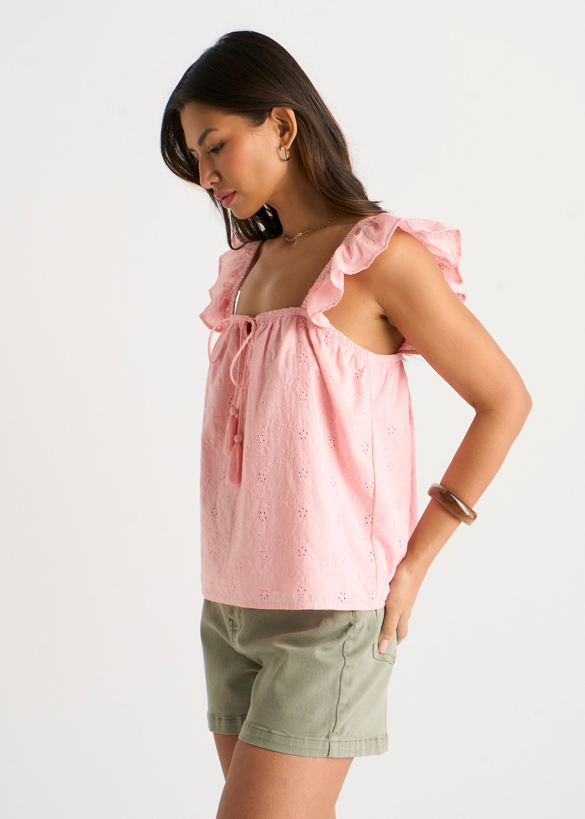 Gini London Pink Ruffle Cami Broidery Anglaise Top