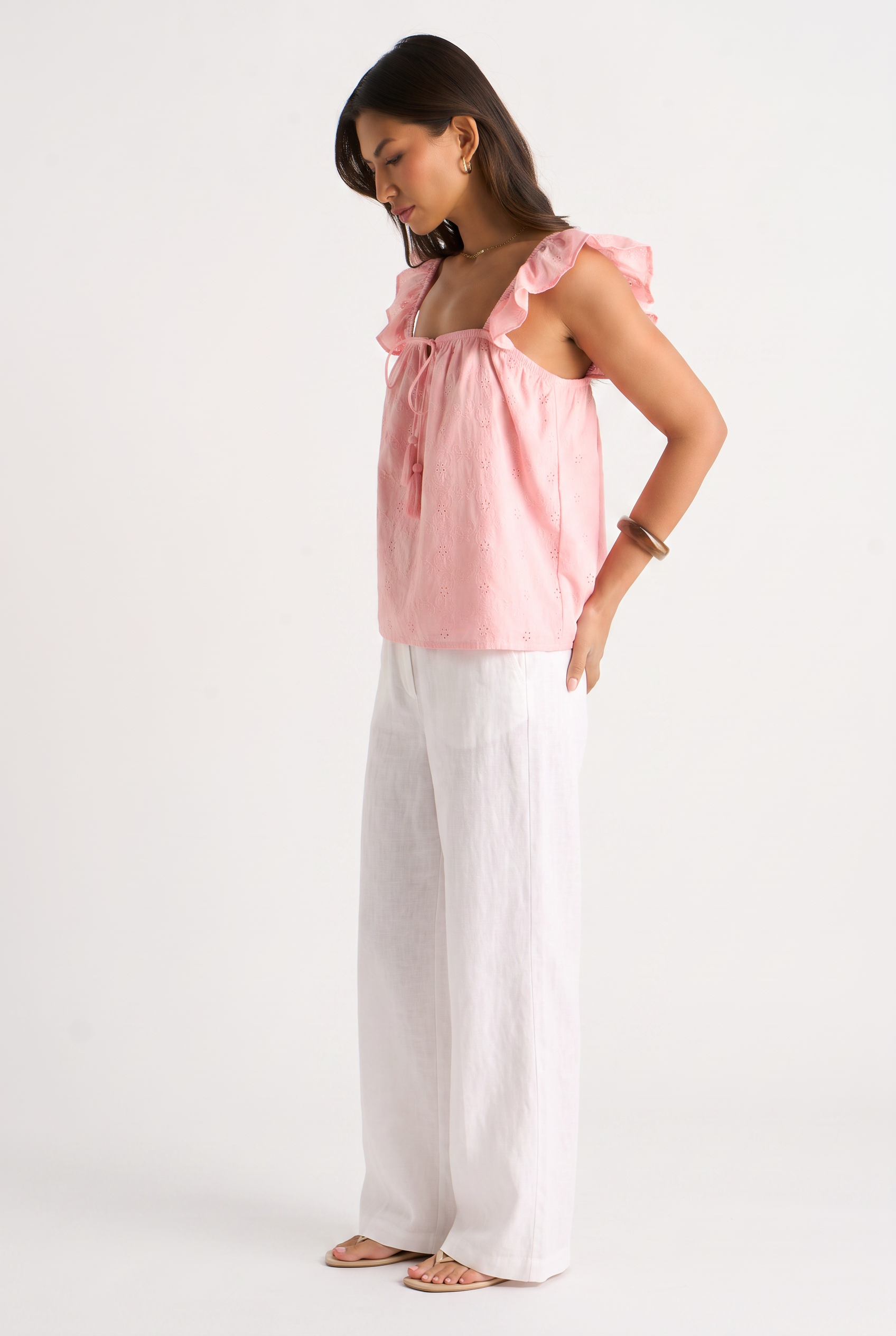 Gini London Pink Ruffle Cami Broidery Anglaise Top