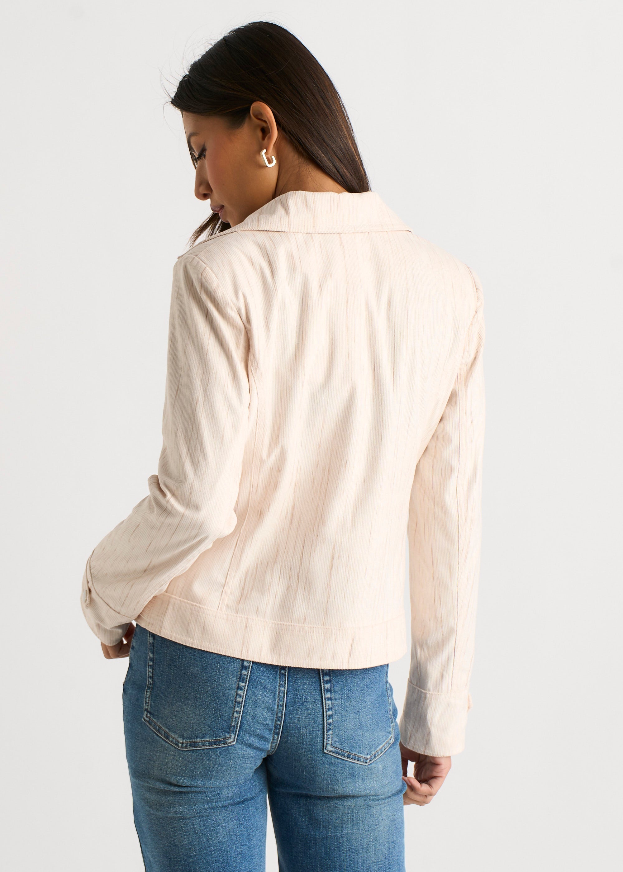 Gini London Beige Corduroy Asymmetrical Zip Moto Jacket