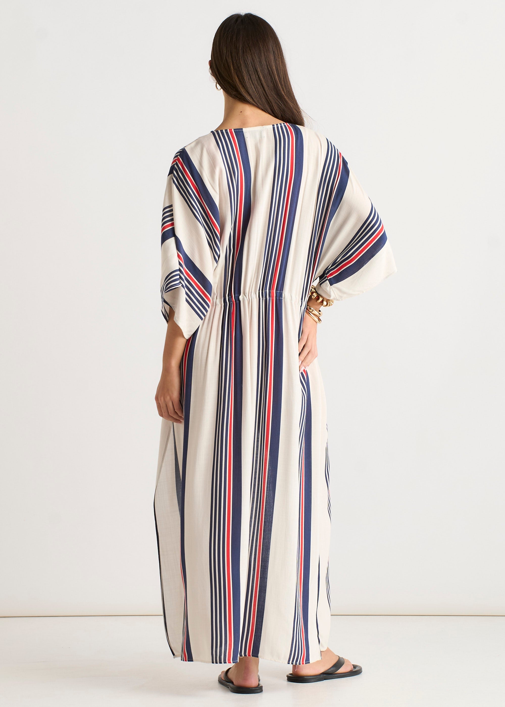 Gini London Multi Stripe Tie Detail Kimono Beachwear