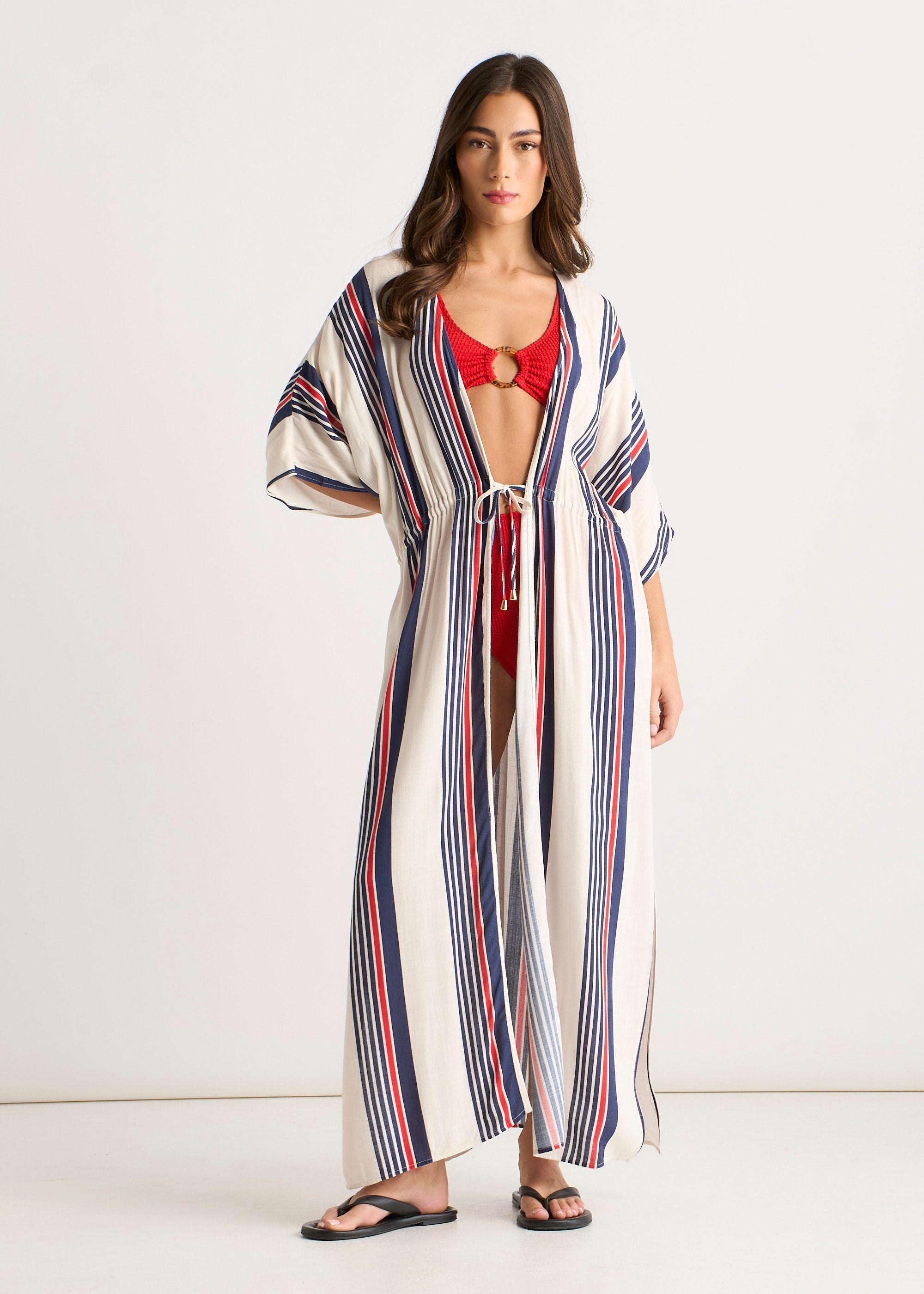 Gini London Multi Stripe Tie Detail Kimono Beachwear