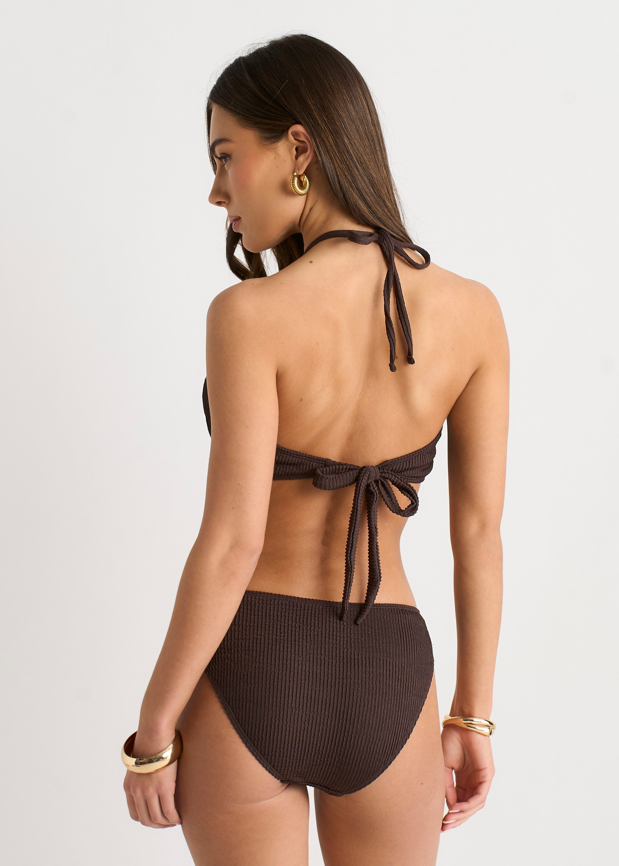 Gini London Chocolate Textured Hardware Trim Bikini Bottom